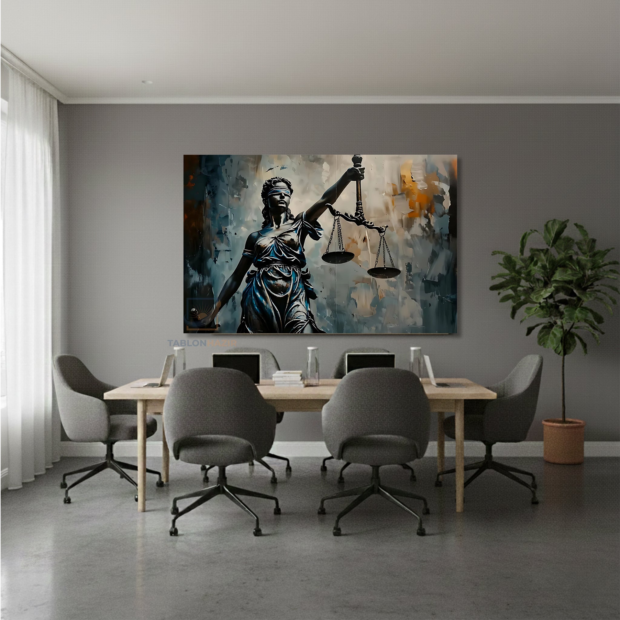 Yatay Kanvas Duvar Tablosu Gri Hukuk Tablosu Salon Tablosu Ofis Tablosu Yeni Ev Hediyesi Dekorasyon