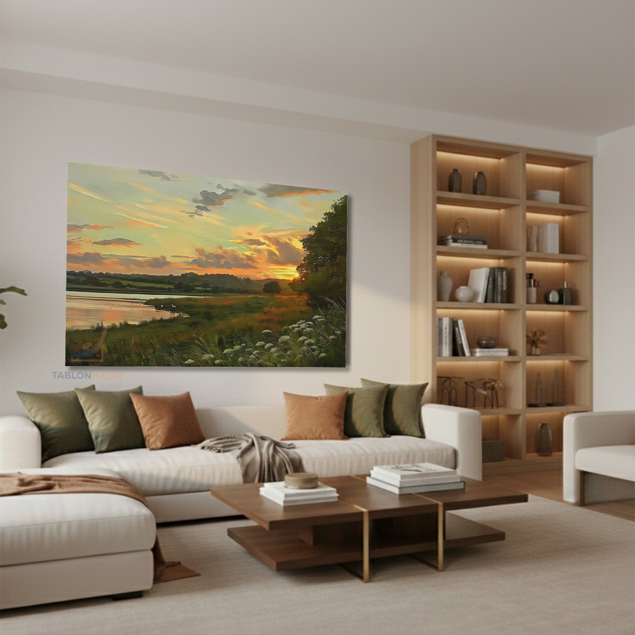 Yatay Kanvas Duvar Tablosu Gunbatimi Cizim Salon Tablosu Ofis Tablosu Yeni Ev Hediyesi Dekorasyon
