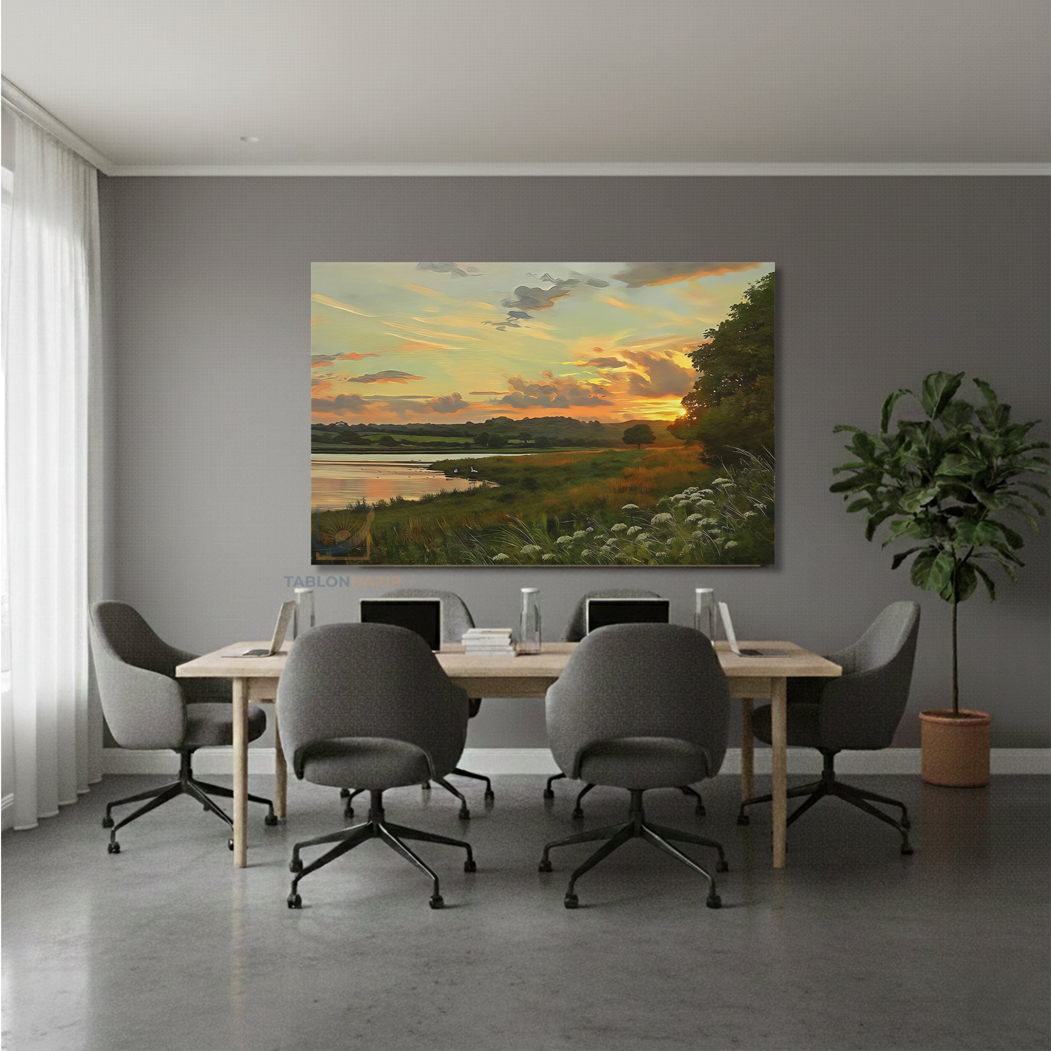 Yatay Kanvas Duvar Tablosu Gunbatimi Cizim Salon Tablosu Ofis Tablosu Yeni Ev Hediyesi Dekorasyon