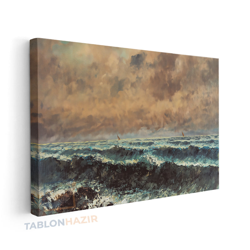 Yatay Kanvas Duvar Tablosu Klasik Dalgali Sahil Salon Tablosu Ofis Tablosu Ev Hediyesi Dekorasyon