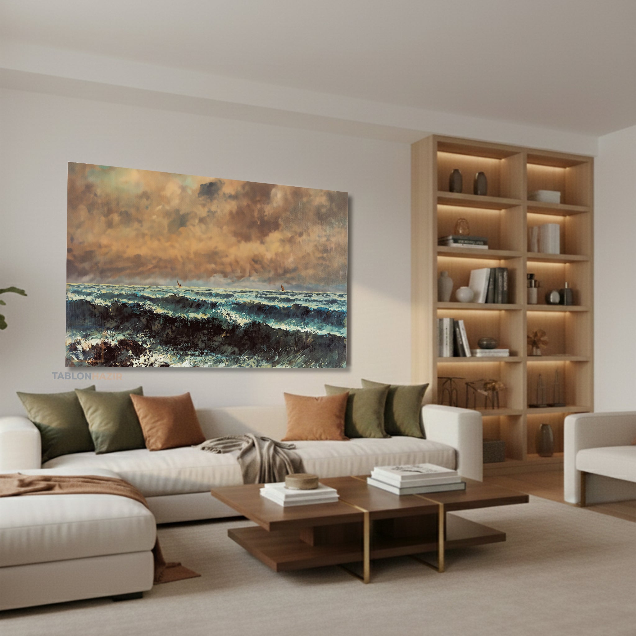 Yatay Kanvas Duvar Tablosu Klasik Dalgali Sahil Salon Tablosu Ofis Tablosu Ev Hediyesi Dekorasyon