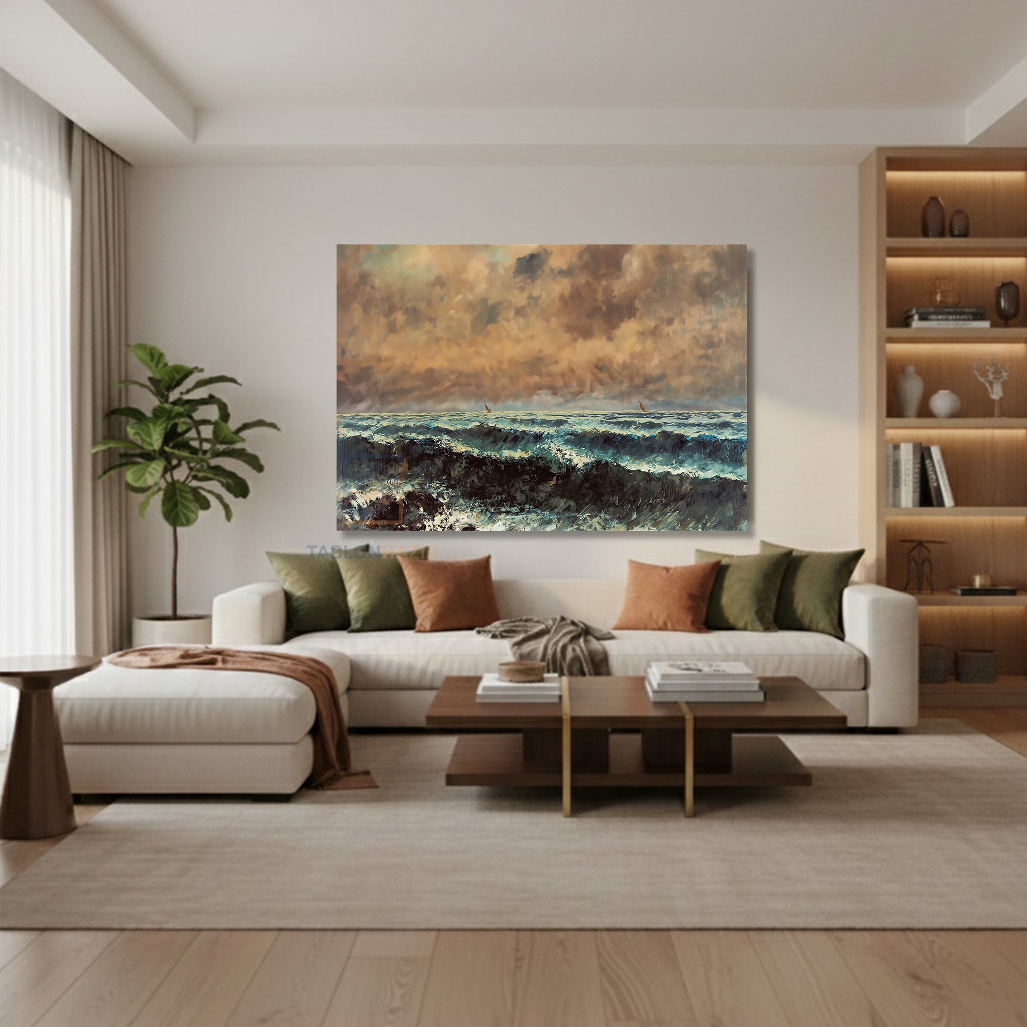 Yatay Kanvas Duvar Tablosu Klasik Dalgali Sahil Salon Tablosu Ofis Tablosu Ev Hediyesi Dekorasyon