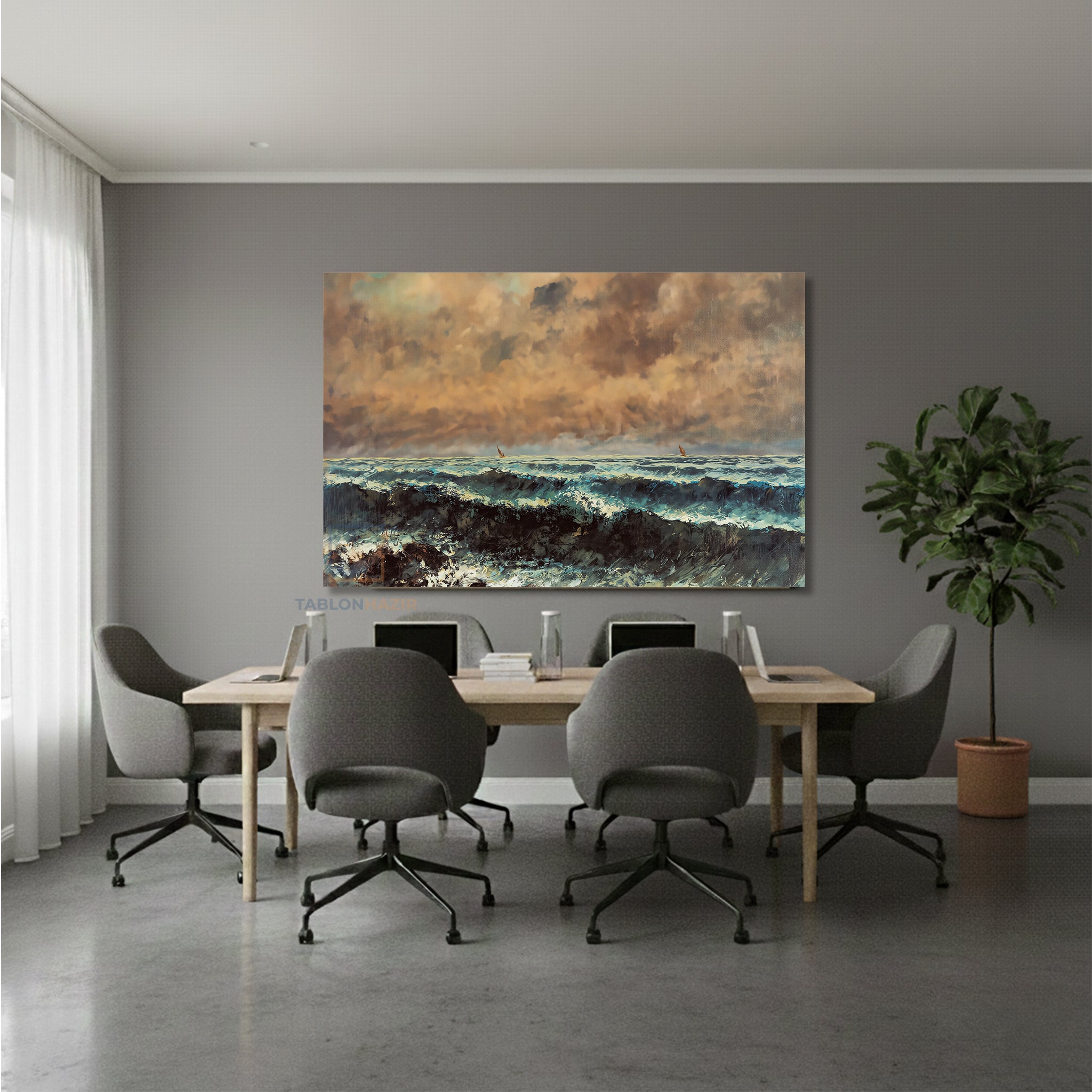Yatay Kanvas Duvar Tablosu Klasik Dalgali Sahil Salon Tablosu Ofis Tablosu Ev Hediyesi Dekorasyon