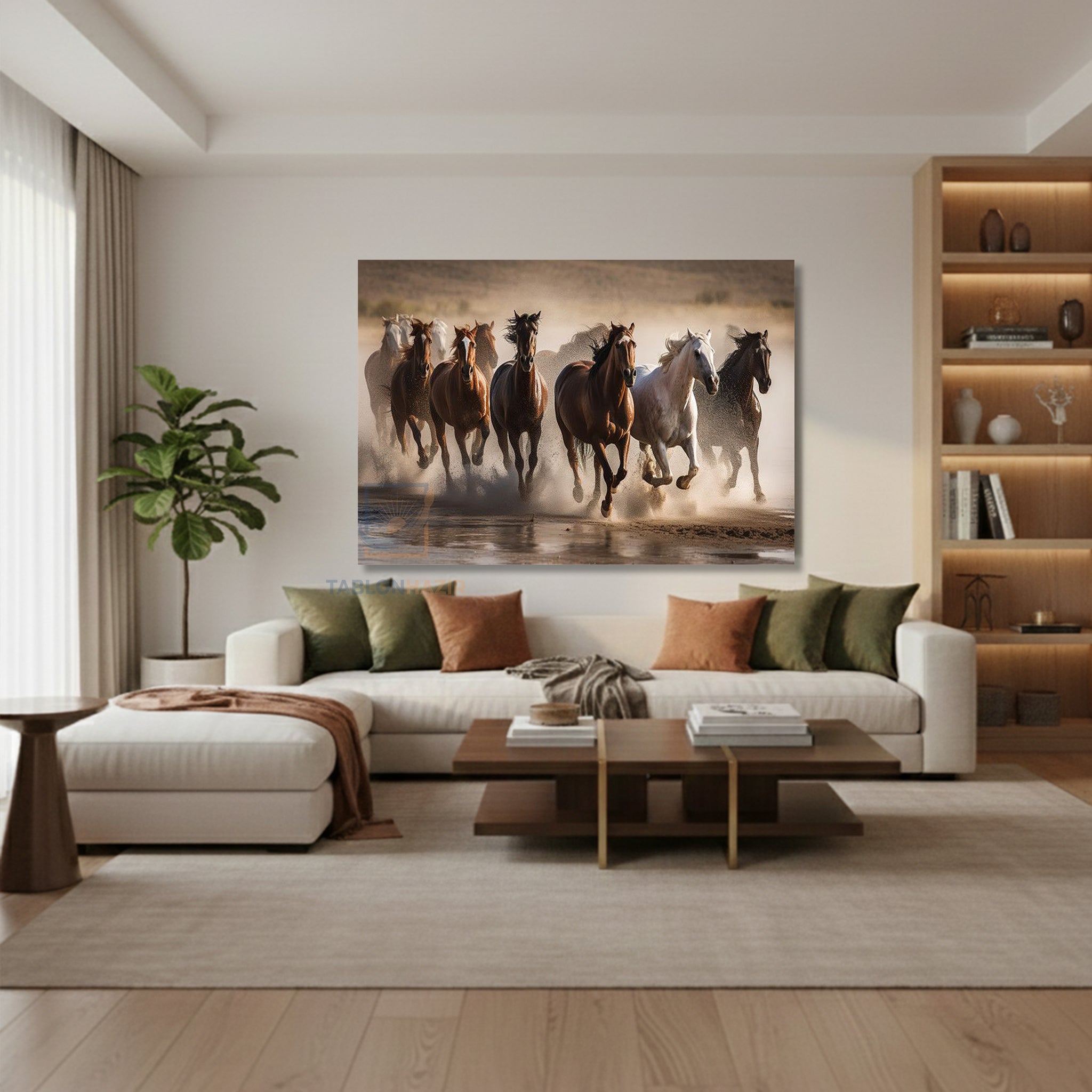 Yatay Kanvas Duvar Tablosu Kosan Atlar Salon Tablosu Ofis Tablosu Yeni Ev Hediyesi Dekorasyon