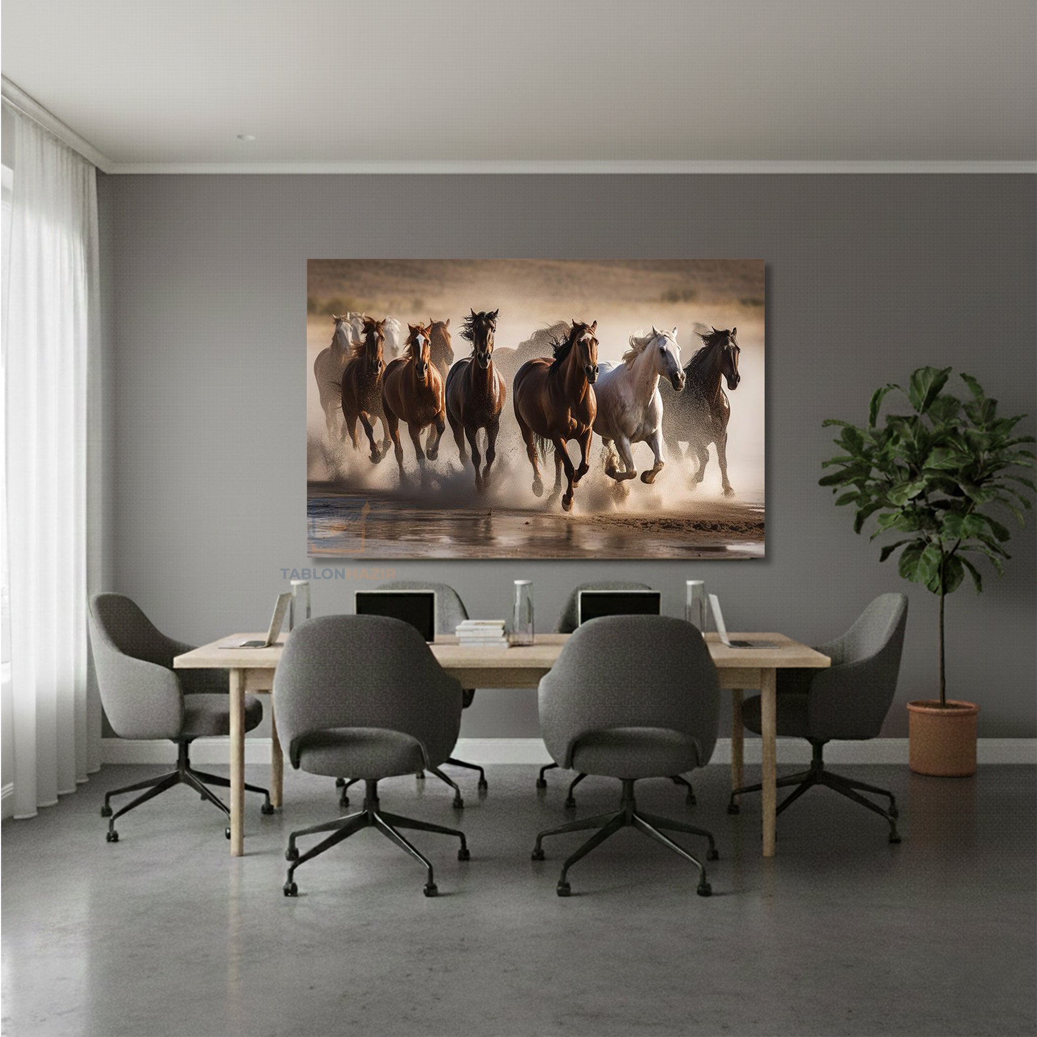 Yatay Kanvas Duvar Tablosu Kosan Atlar Salon Tablosu Ofis Tablosu Yeni Ev Hediyesi Dekorasyon