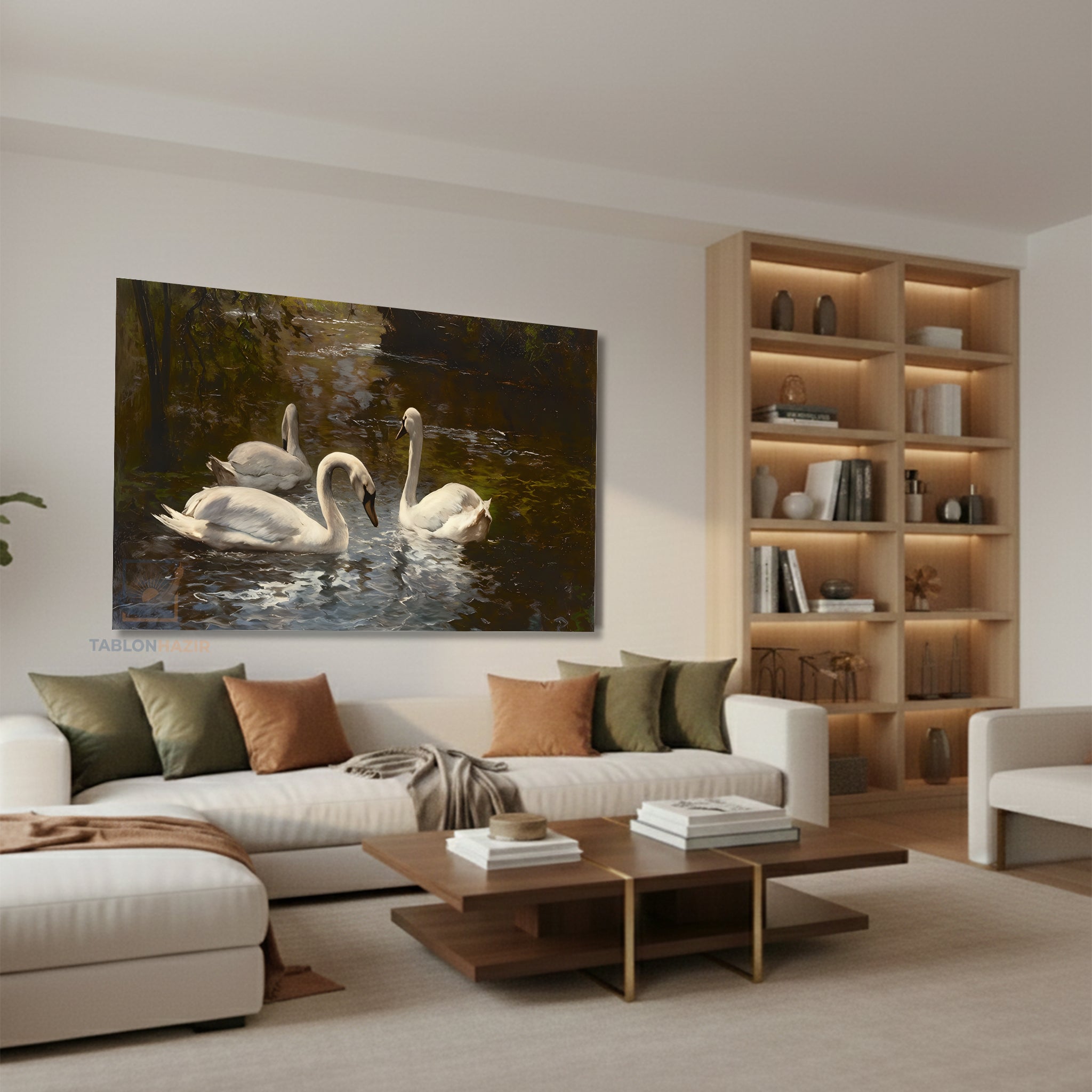 Yatay Kanvas Duvar Tablosu Kugu Golu Salon Tablosu Ofis Tablosu Yeni Ev Hediyesi Dekorasyon