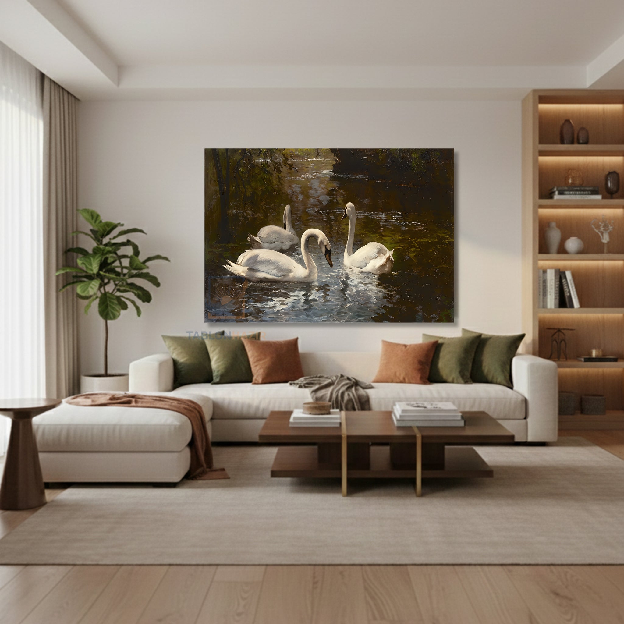 Yatay Kanvas Duvar Tablosu Kugu Golu Salon Tablosu Ofis Tablosu Yeni Ev Hediyesi Dekorasyon