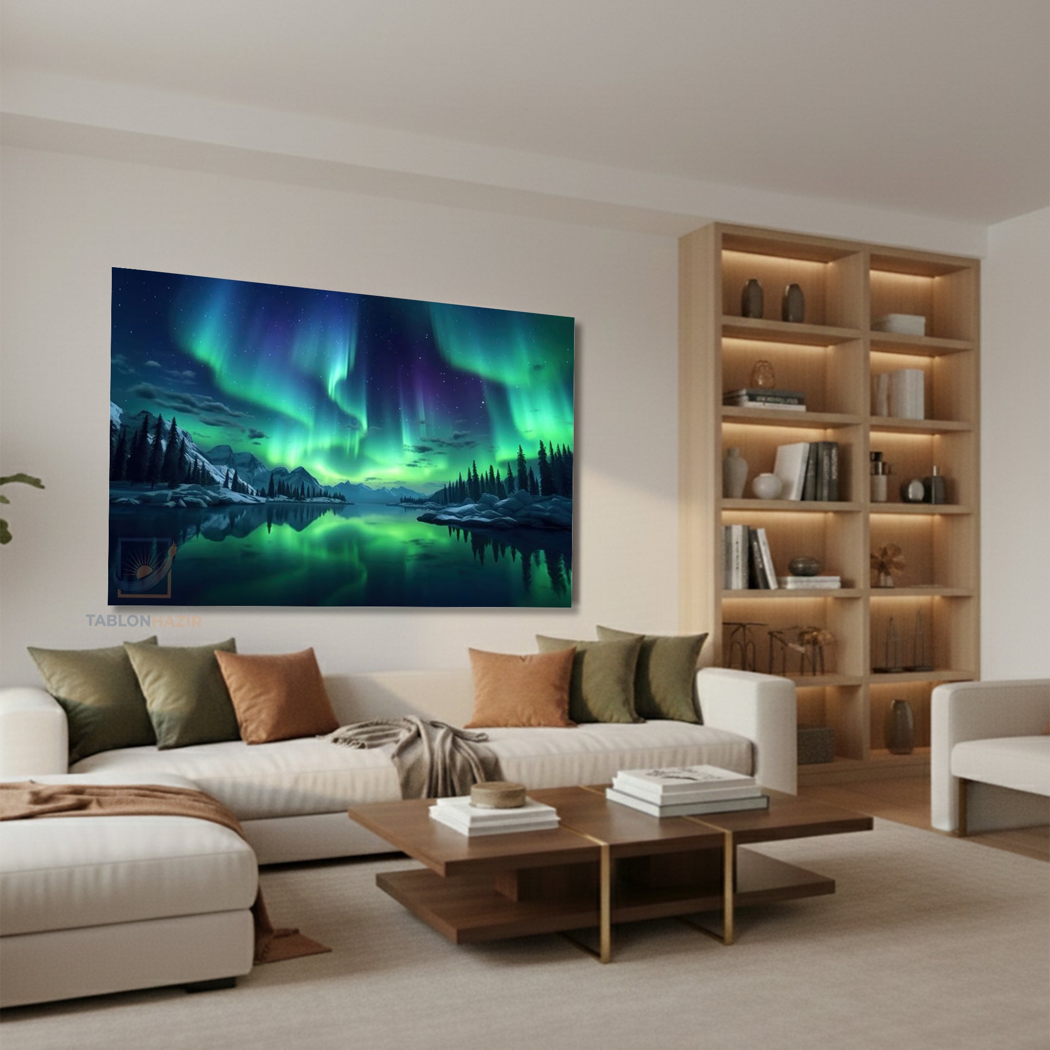 Yatay Kanvas Duvar Tablosu Kuzey İsikleri Salon Tablosu Ofis Tablosu Yeni Ev Hediyesi Dekorasyon