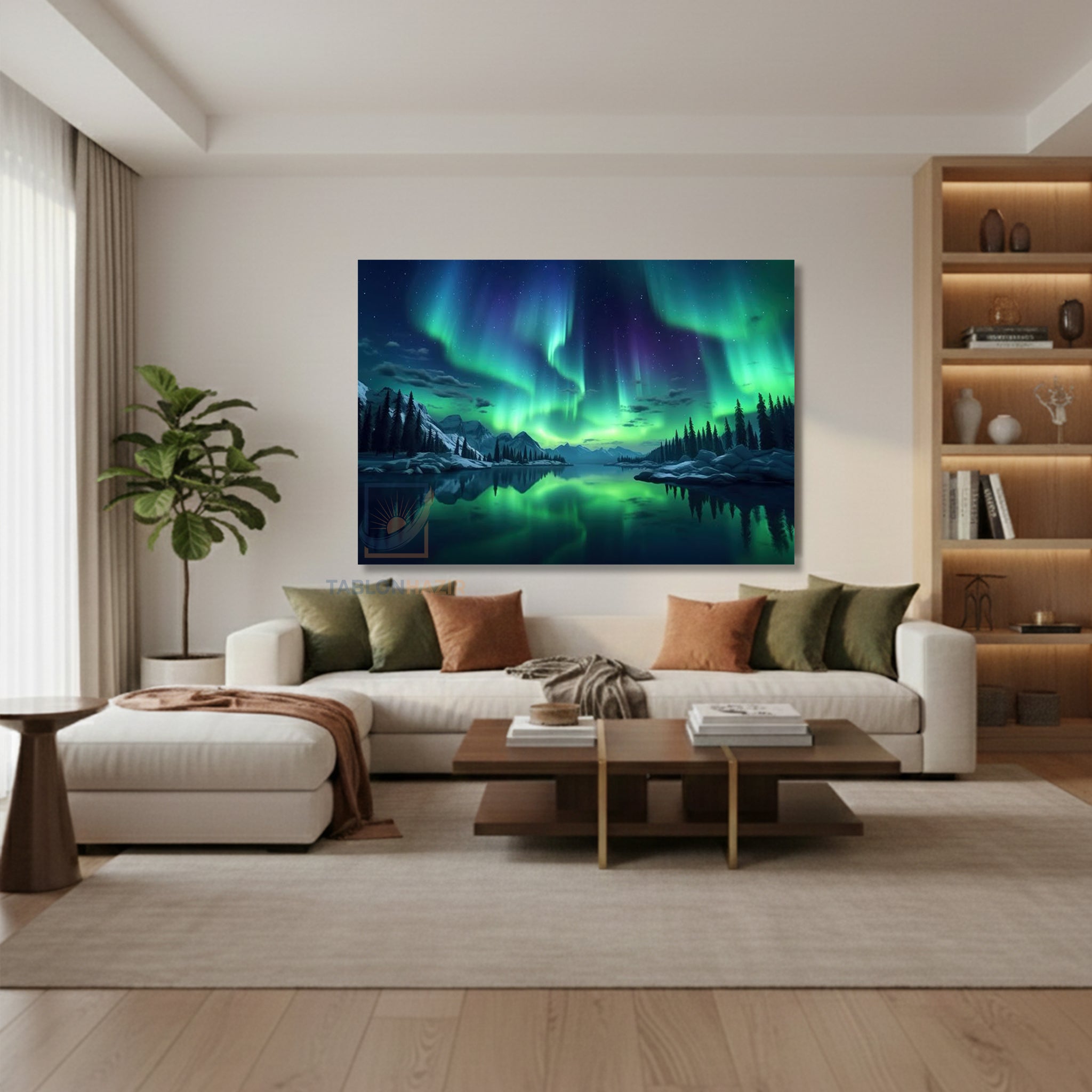 Yatay Kanvas Duvar Tablosu Kuzey İsikleri Salon Tablosu Ofis Tablosu Yeni Ev Hediyesi Dekorasyon