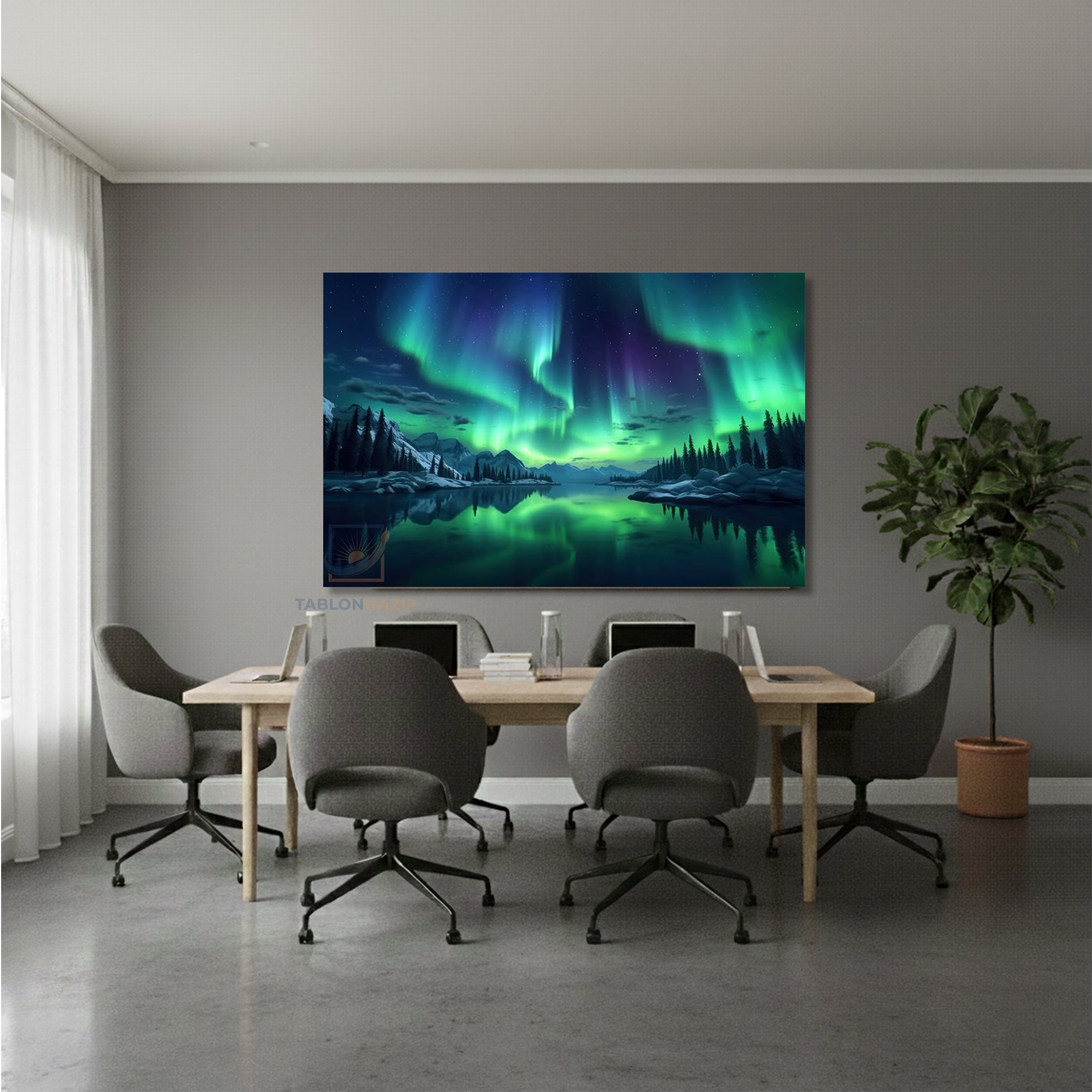 Yatay Kanvas Duvar Tablosu Kuzey İsikleri Salon Tablosu Ofis Tablosu Yeni Ev Hediyesi Dekorasyon
