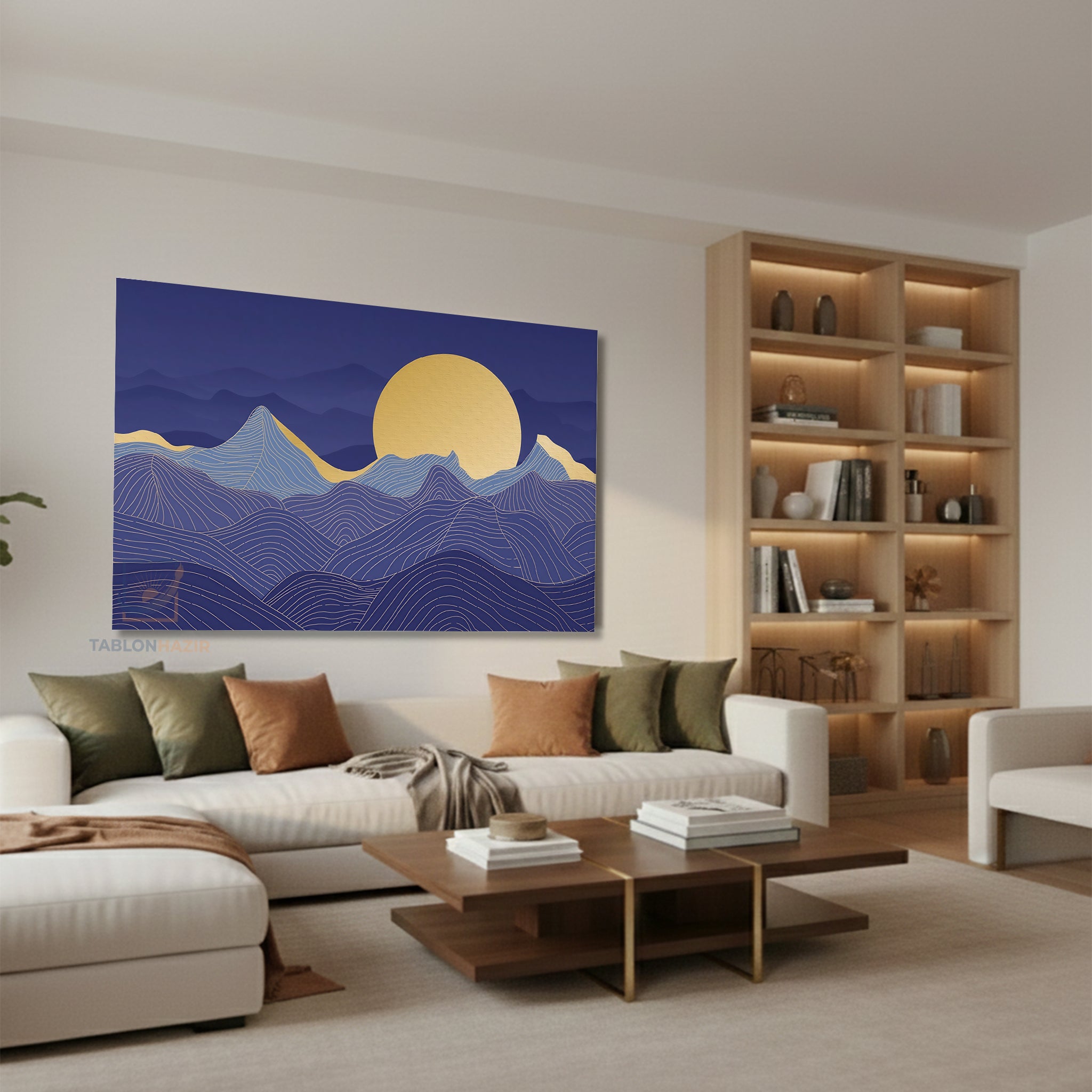 Yatay Kanvas Duvar Tablosu Mavidalgalar Salon Tablosu Ofis Tablosu Yeni Ev Hediyesi Dekorasyon