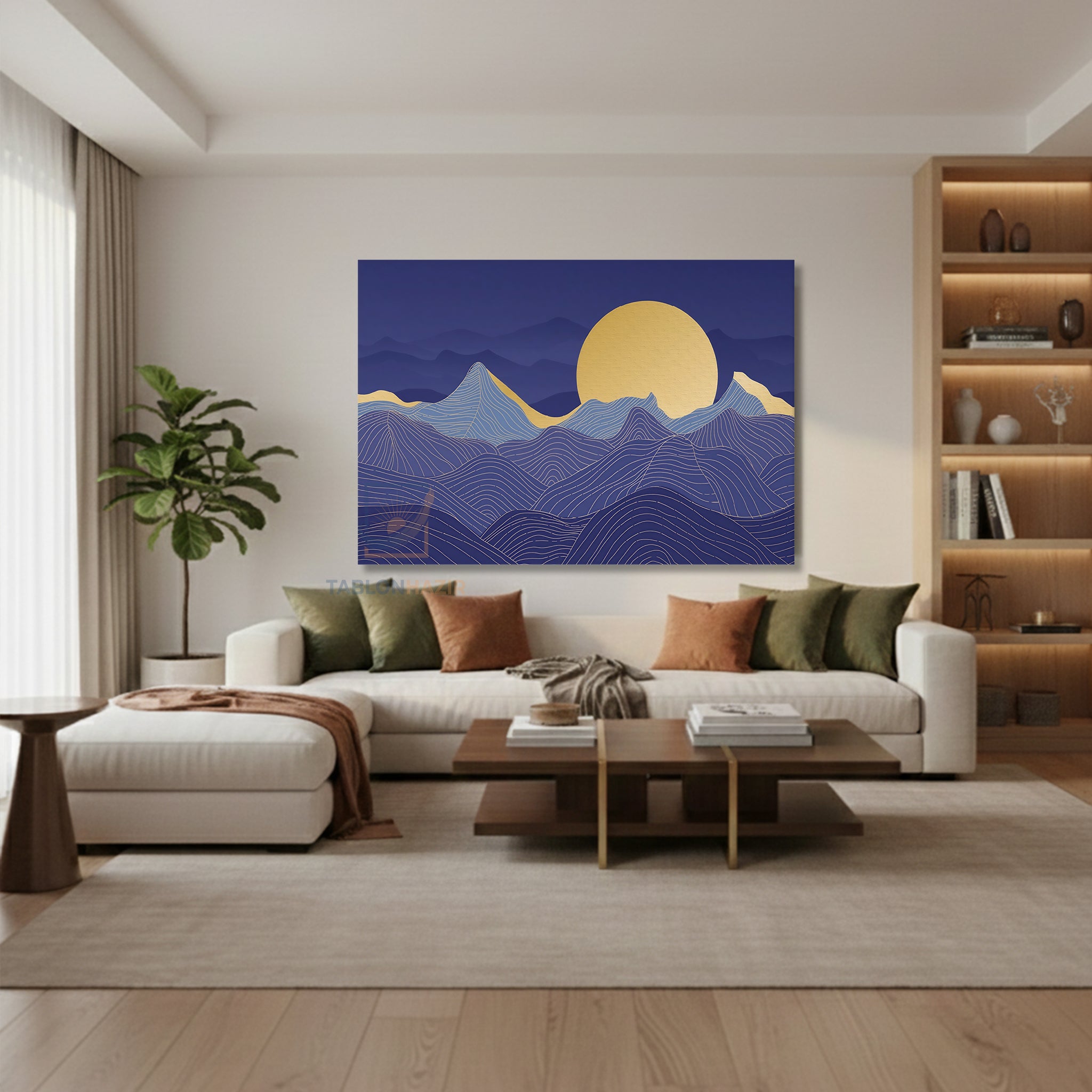 Yatay Kanvas Duvar Tablosu Mavidalgalar Salon Tablosu Ofis Tablosu Yeni Ev Hediyesi Dekorasyon