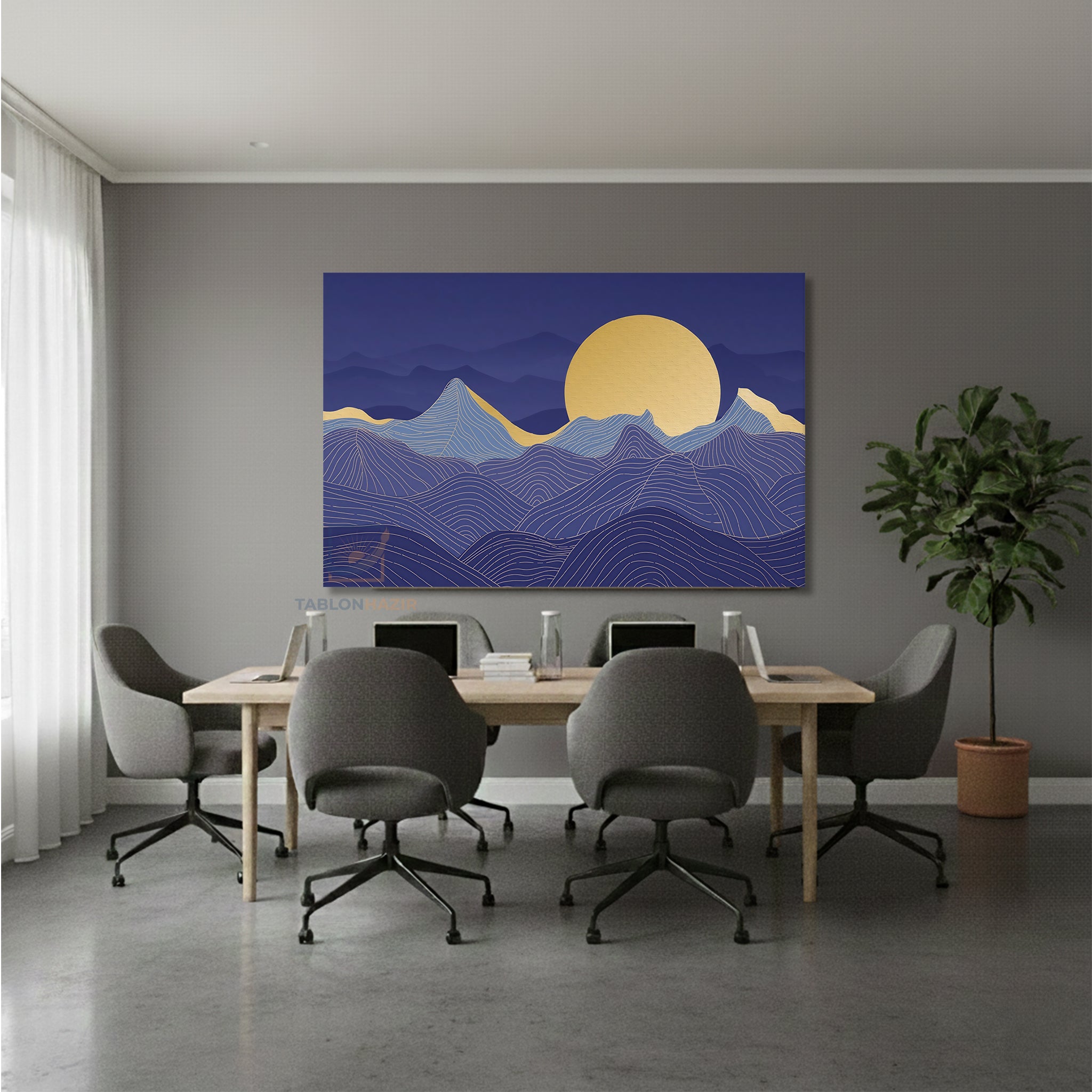 Yatay Kanvas Duvar Tablosu Mavidalgalar Salon Tablosu Ofis Tablosu Yeni Ev Hediyesi Dekorasyon