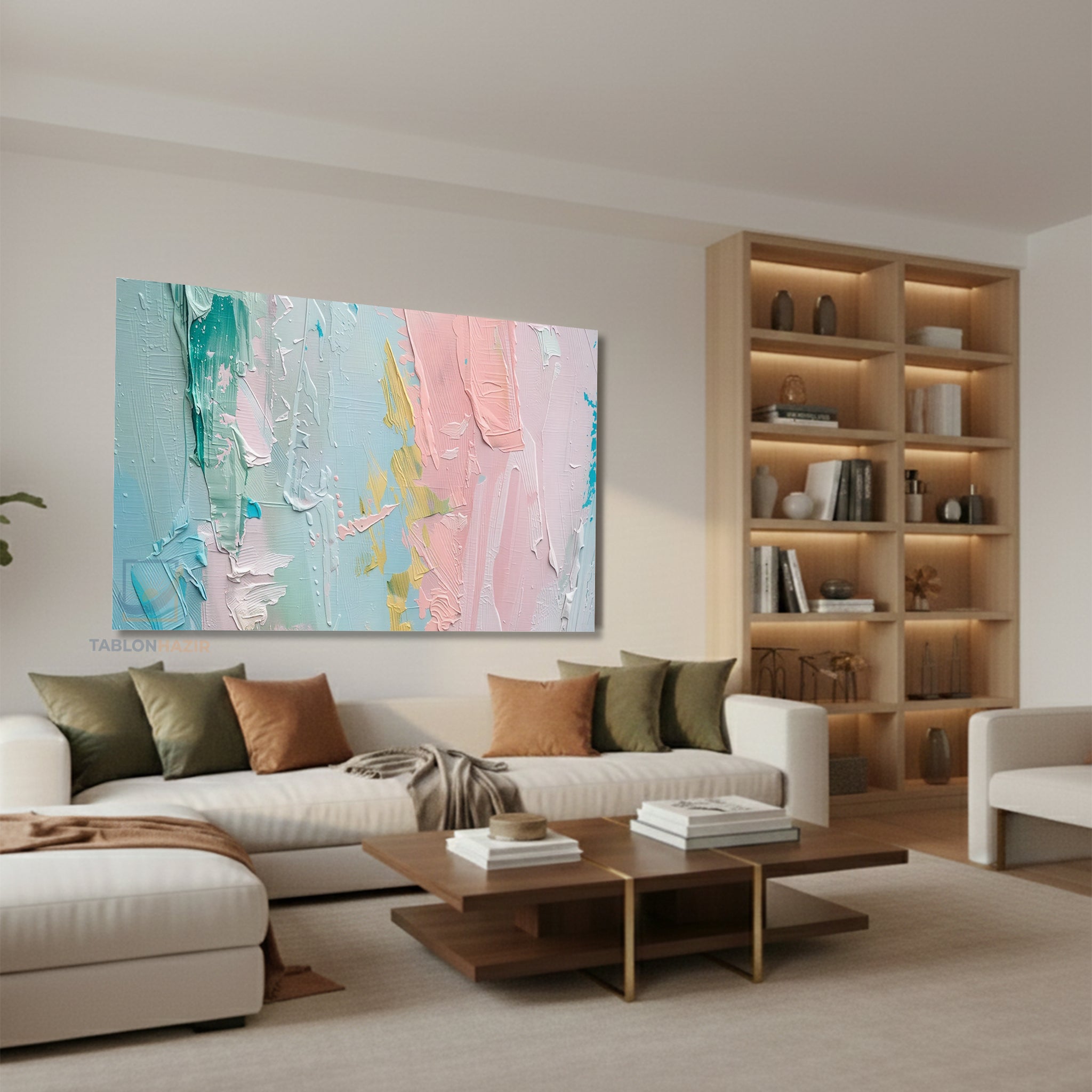 Yatay Kanvas Duvar Tablosu Pastel Renkler Soyut Salon Tablosu Ofis Tablosu Ev Hediyesi Dekorasyon