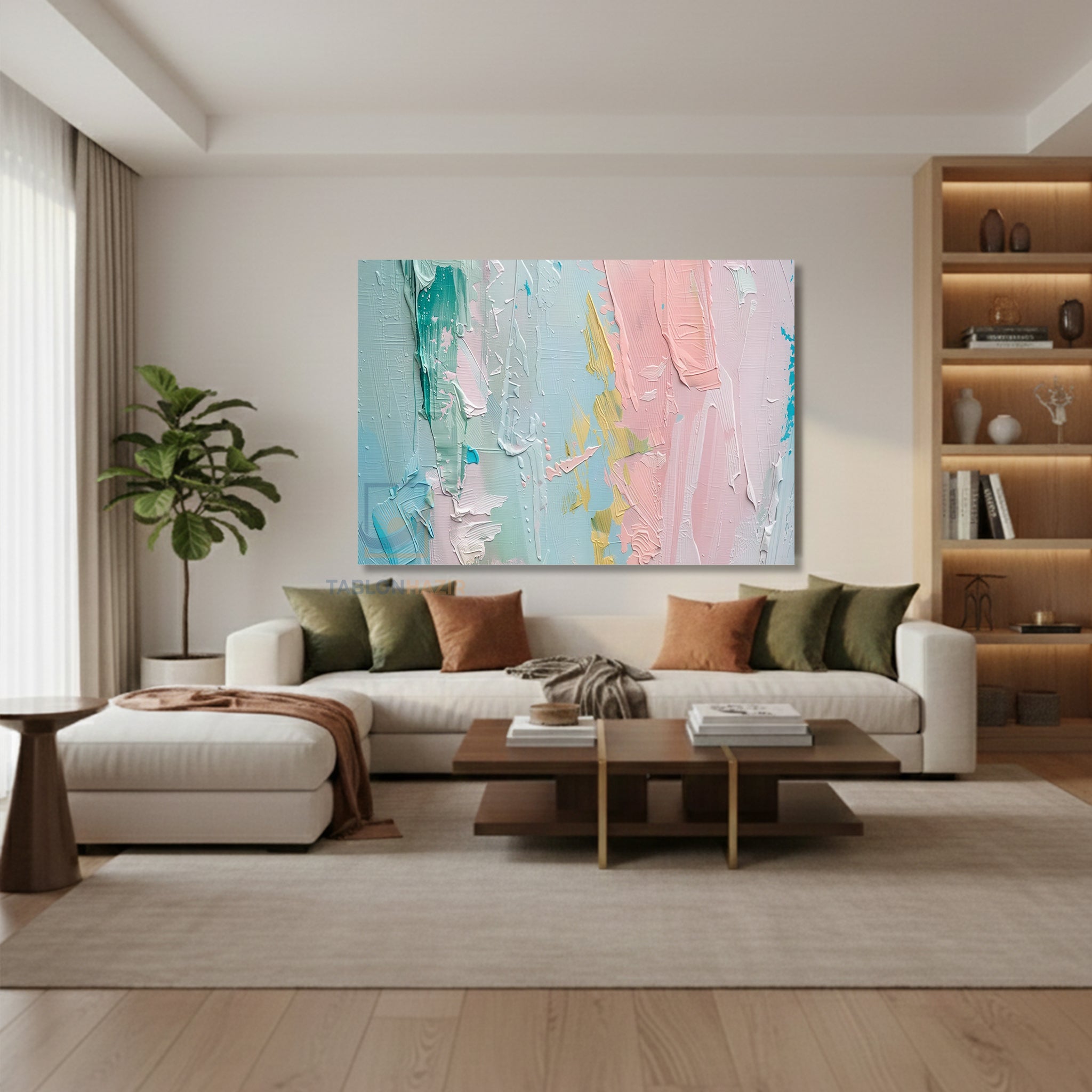Yatay Kanvas Duvar Tablosu Pastel Renkler Soyut Salon Tablosu Ofis Tablosu Ev Hediyesi Dekorasyon