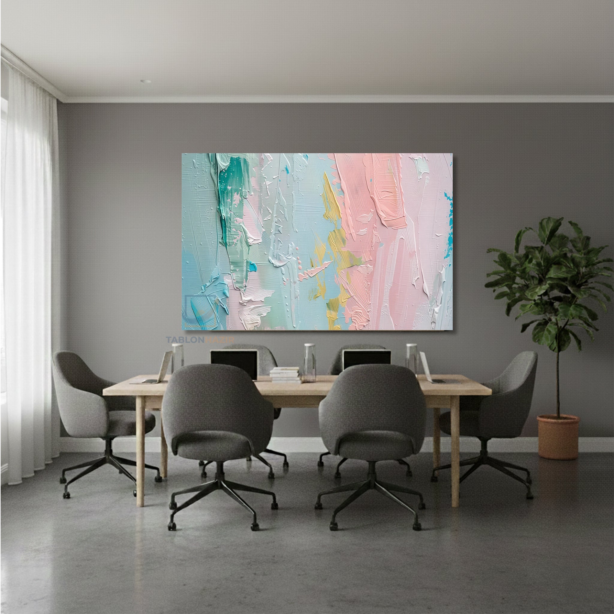 Yatay Kanvas Duvar Tablosu Pastel Renkler Soyut Salon Tablosu Ofis Tablosu Ev Hediyesi Dekorasyon