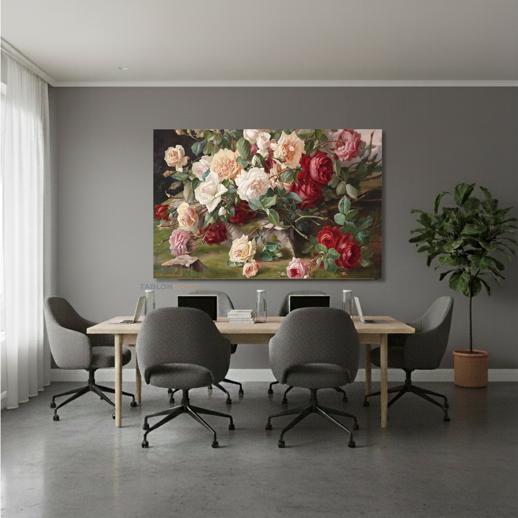 Yatay Kanvas Duvar Tablosu Pembe Kirmizi Guller Salon Tablosu Ofis Tablosu Ev Hediyesi Dekorasyon