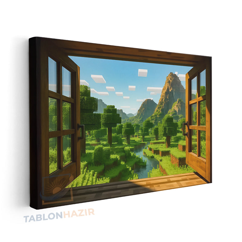 Yatay Kanvas Duvar Tablosu Piksel Pencere Manzara Salon Tablosu Ofis Tablosu Ev Hediyesi Dekorasyon