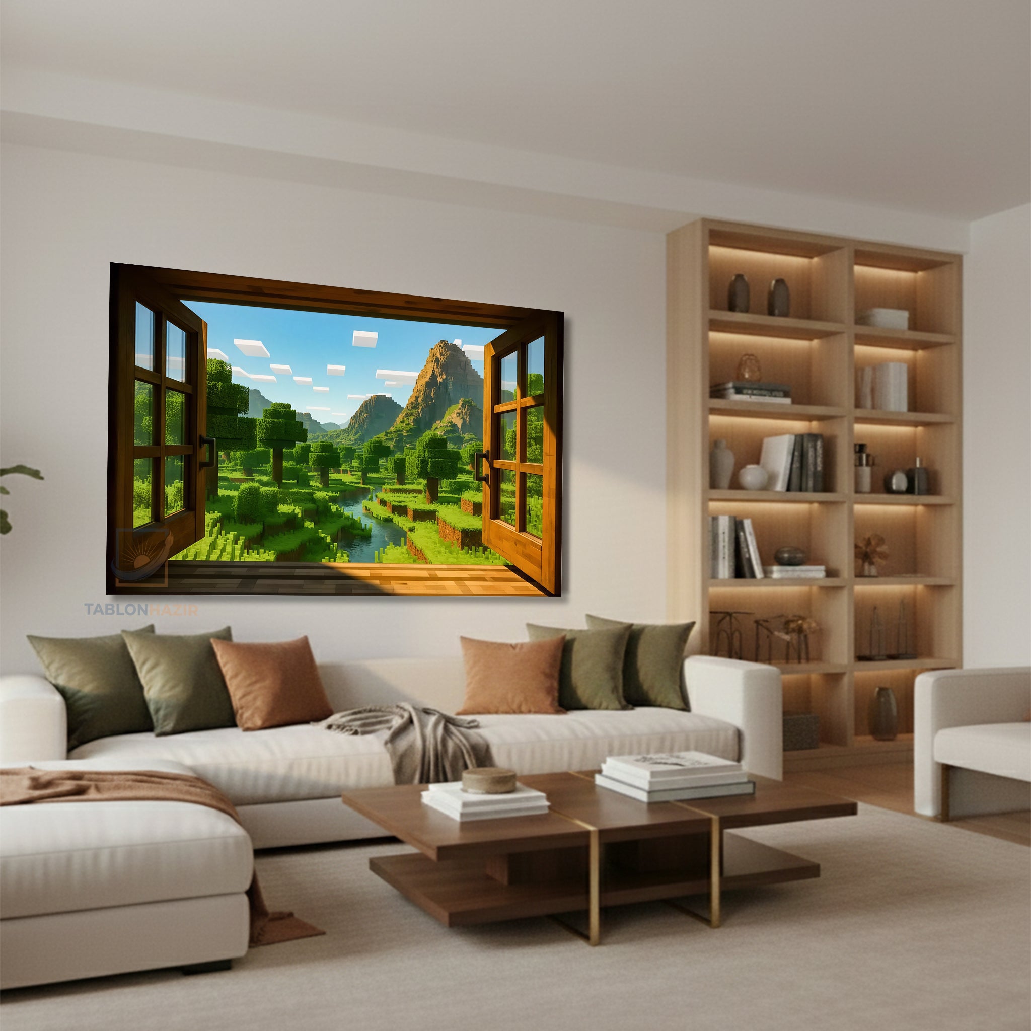 Yatay Kanvas Duvar Tablosu Piksel Pencere Manzara Salon Tablosu Ofis Tablosu Ev Hediyesi Dekorasyon
