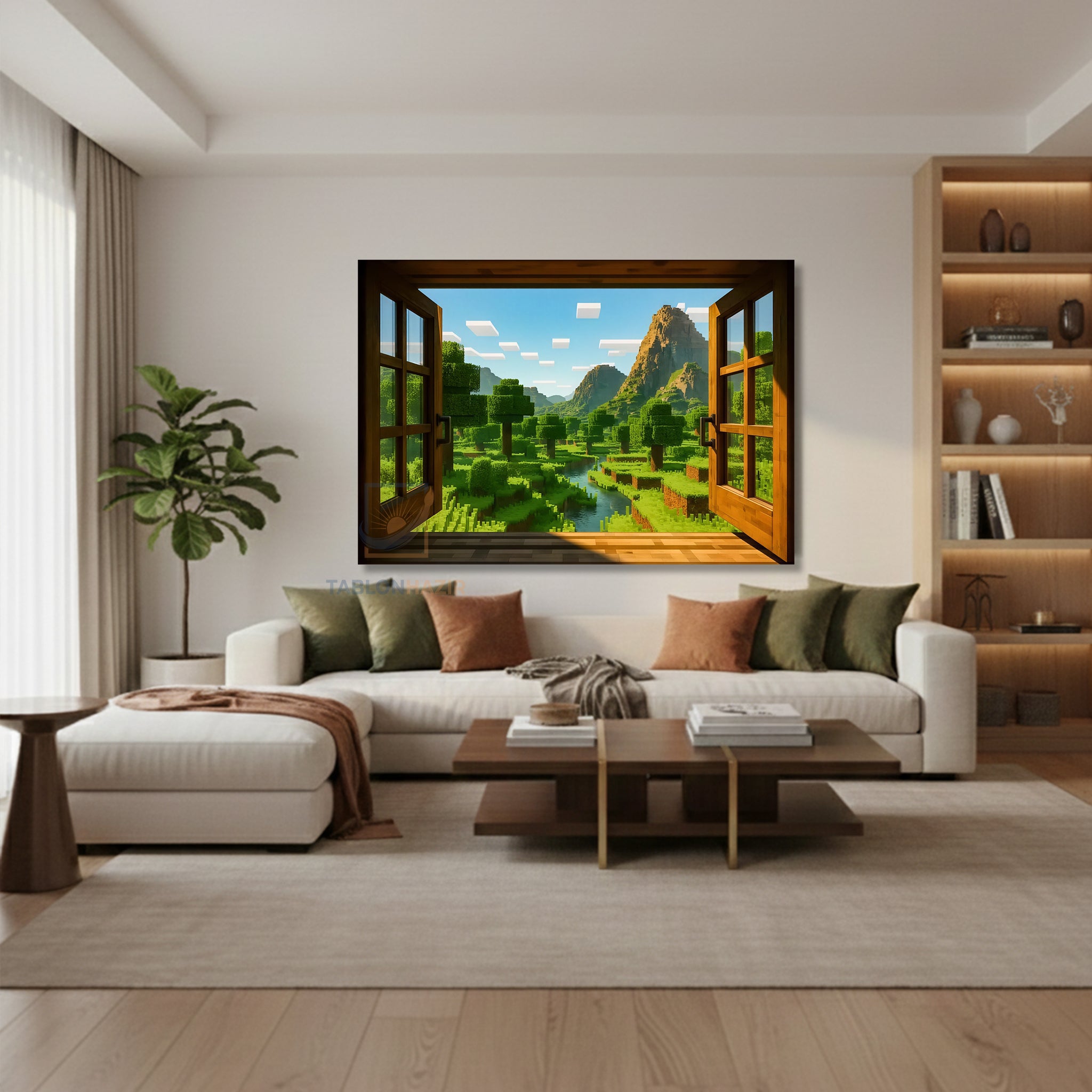 Yatay Kanvas Duvar Tablosu Piksel Pencere Manzara Salon Tablosu Ofis Tablosu Ev Hediyesi Dekorasyon
