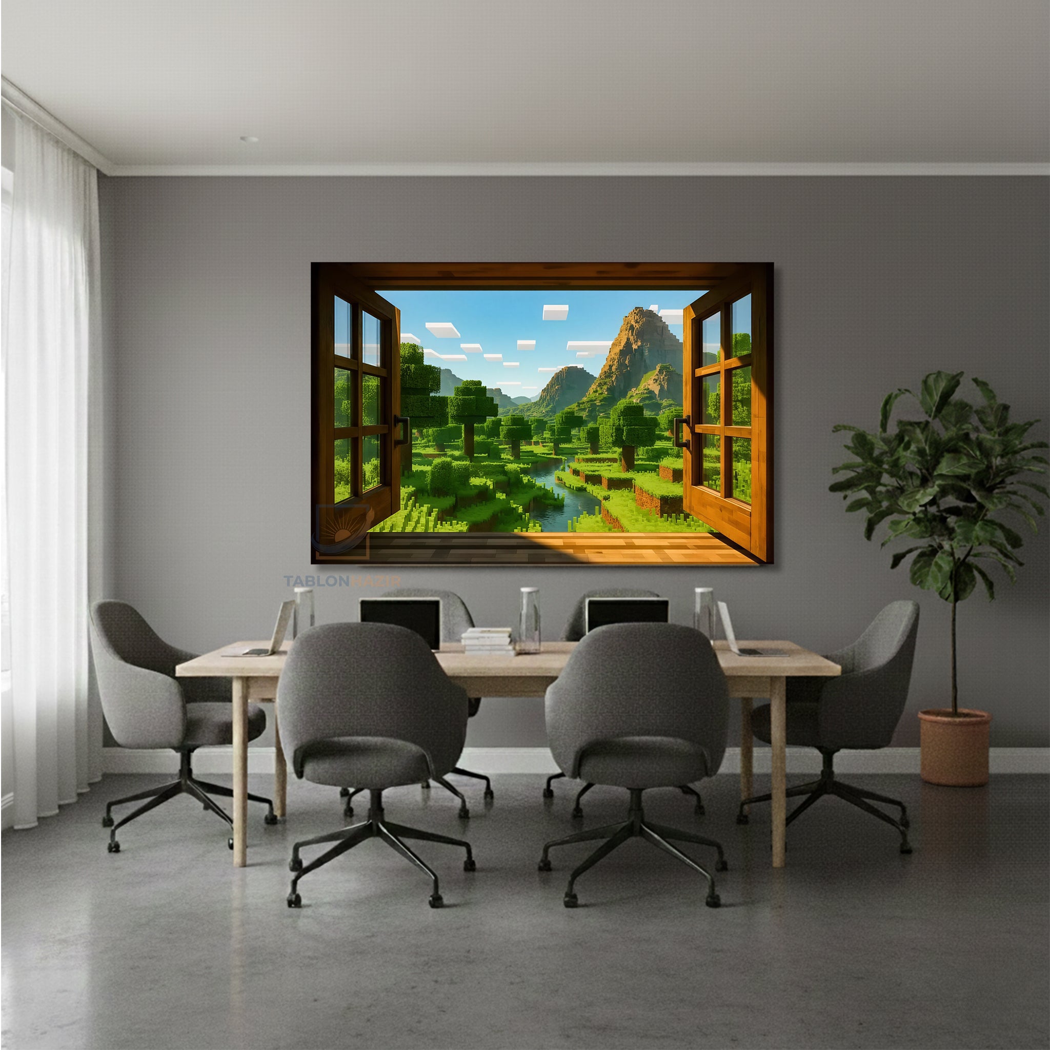 Yatay Kanvas Duvar Tablosu Piksel Pencere Manzara Salon Tablosu Ofis Tablosu Ev Hediyesi Dekorasyon