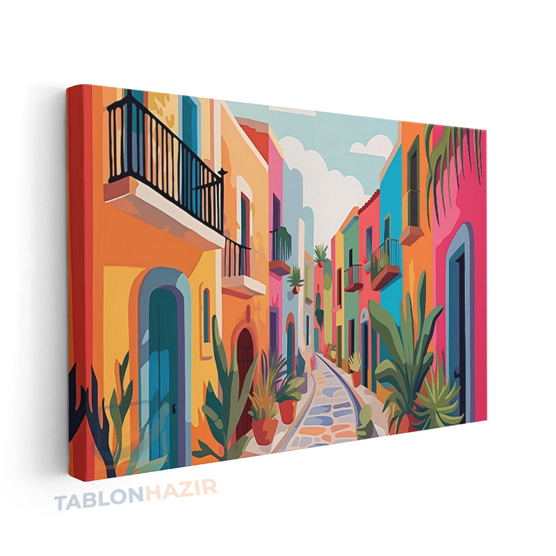 Yatay Kanvas Duvar Tablosu Rekli Evler Salon Tablosu Ofis Tablosu Yeni Ev Hediyesi Dekorasyon