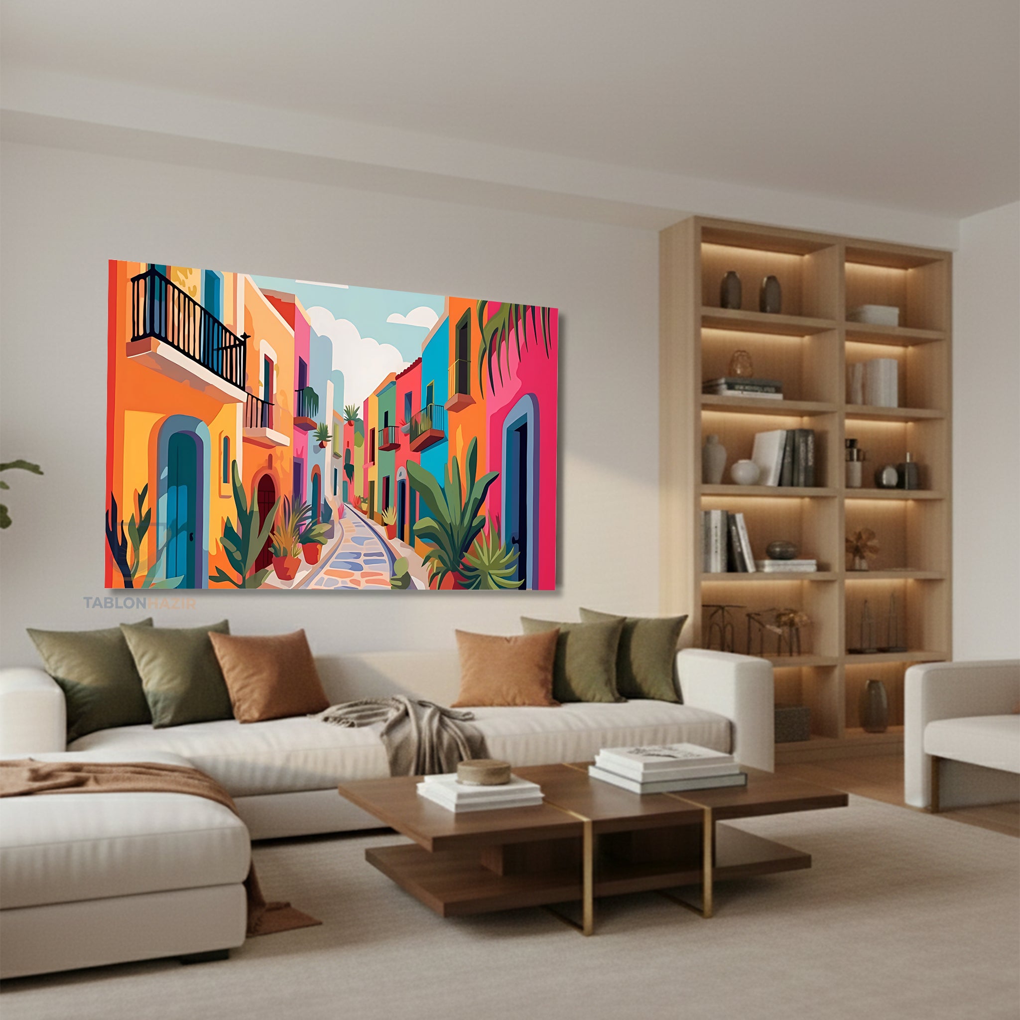 Yatay Kanvas Duvar Tablosu Rekli Evler Salon Tablosu Ofis Tablosu Yeni Ev Hediyesi Dekorasyon