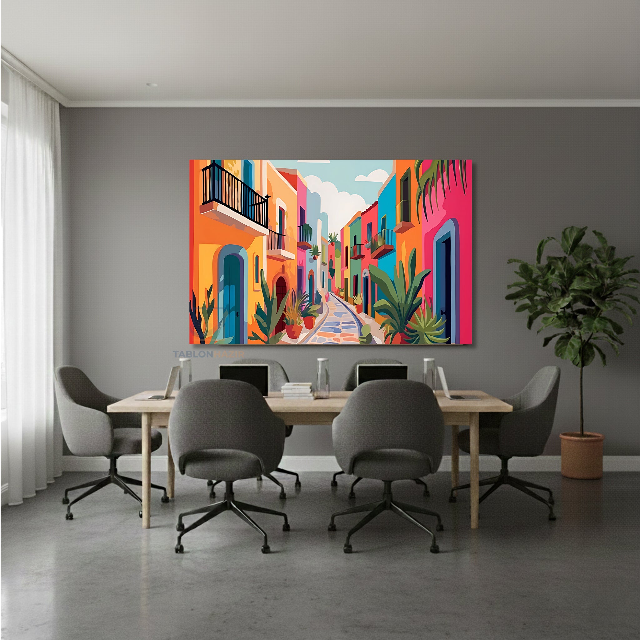 Yatay Kanvas Duvar Tablosu Rekli Evler Salon Tablosu Ofis Tablosu Yeni Ev Hediyesi Dekorasyon