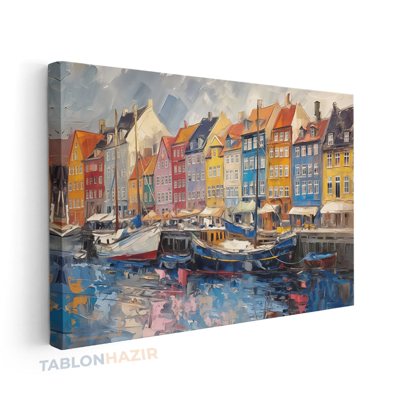 Yatay Kanvas Duvar Tablosu Renkli Binalar Nehir Salon Tablosu Ofis Tablosu Ev Hediyesi Dekorasyon