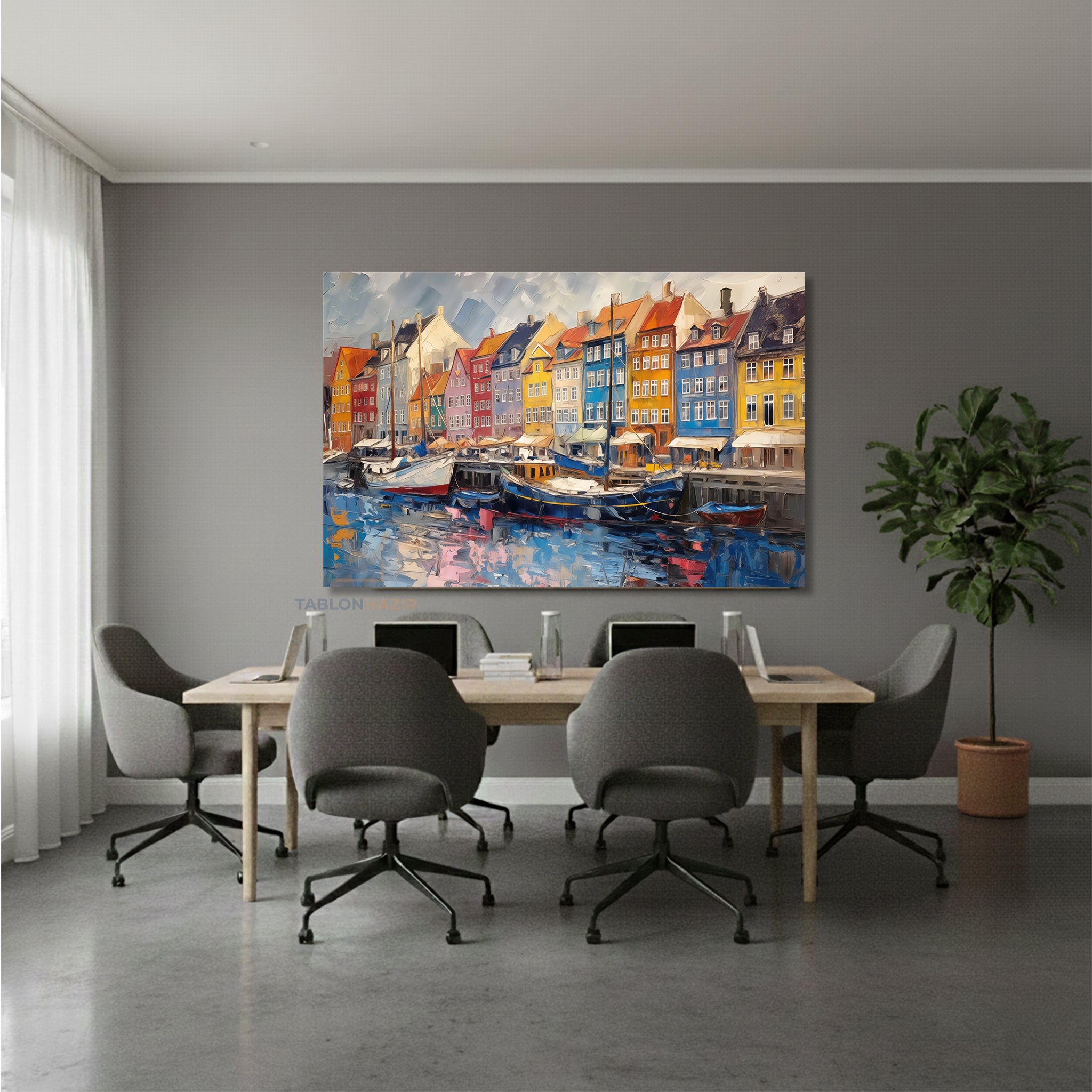 Yatay Kanvas Duvar Tablosu Renkli Binalar Nehir Salon Tablosu Ofis Tablosu Ev Hediyesi Dekorasyon
