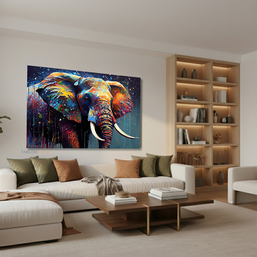 Yatay Kanvas Duvar Tablosu Renkli Boyali Fil Salon Tablosu Ofis Tablosu Yeni Ev Hediyesi Dekorasyon
