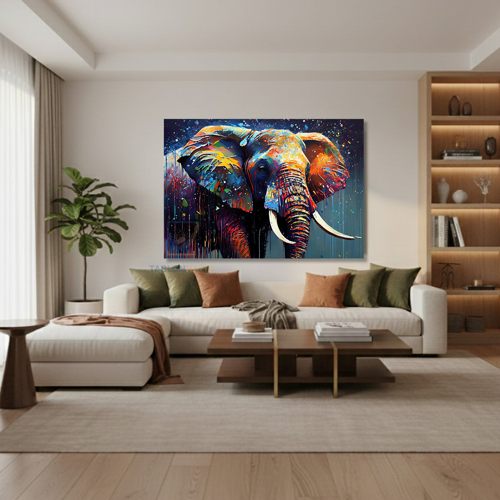 Yatay Kanvas Duvar Tablosu Renkli Boyali Fil Salon Tablosu Ofis Tablosu Yeni Ev Hediyesi Dekorasyon