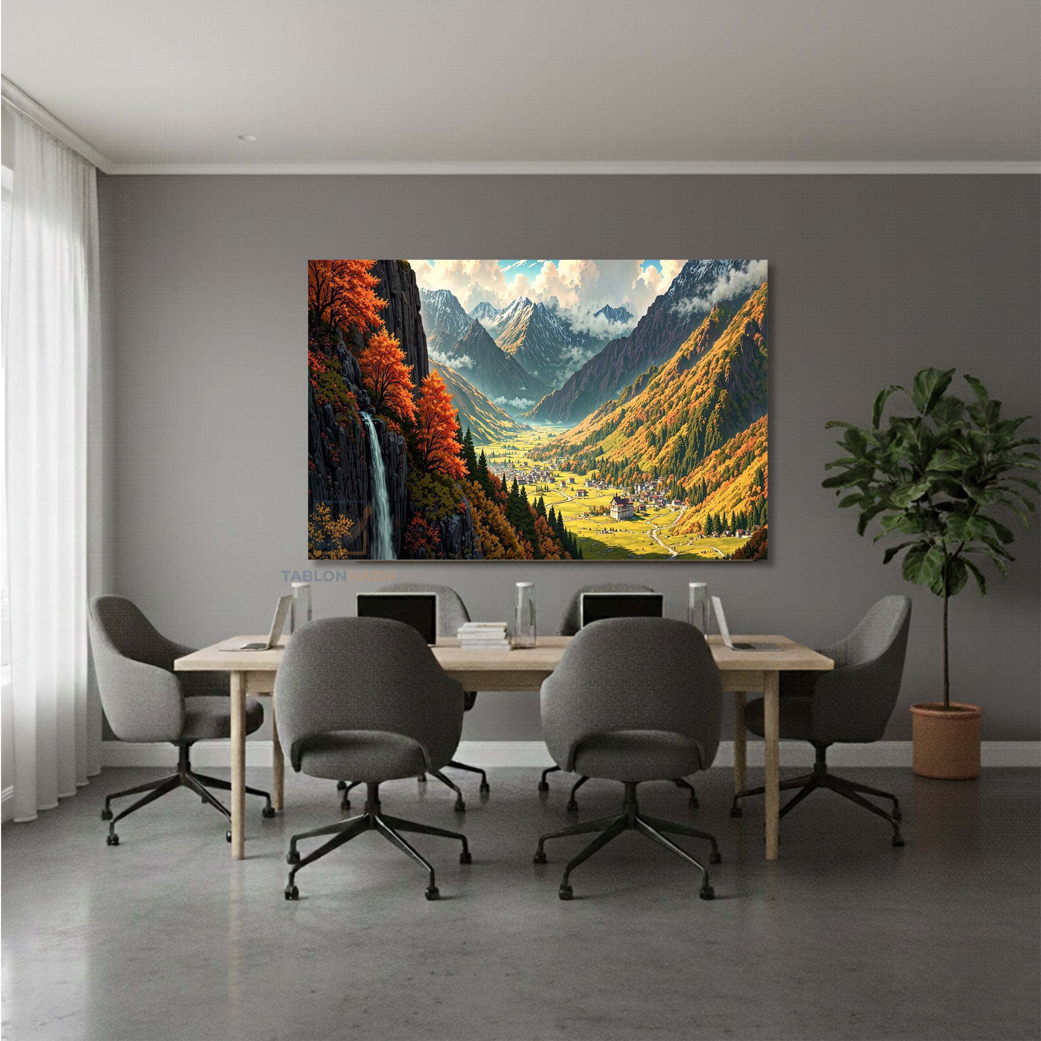 Yatay Kanvas Duvar Tablosu Selale Yaninda Sehir Salon Tablosu Ofis Tablosu Ev Hediyesi Dekorasyon