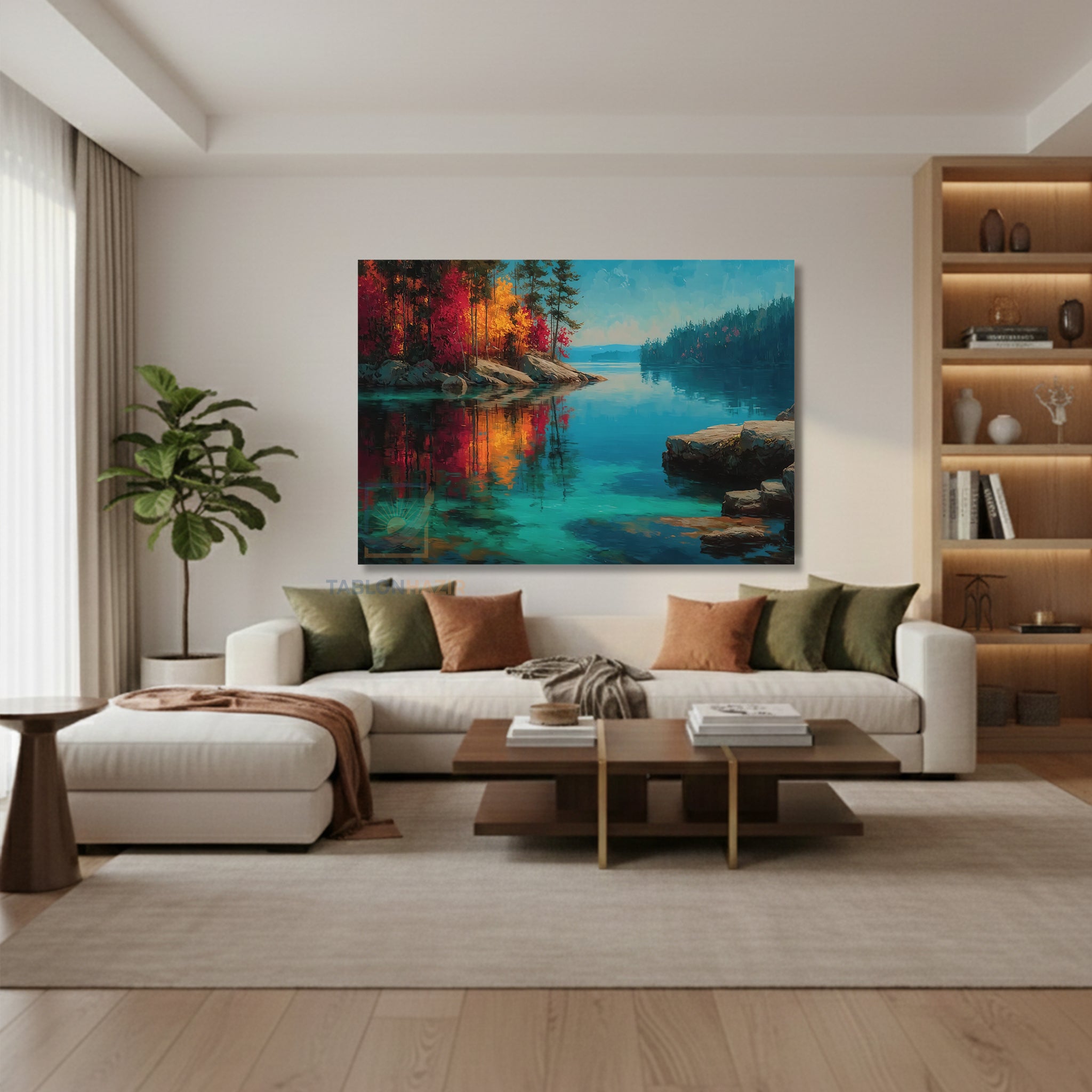 Yatay Kanvas Duvar Tablosu Sonbahar Gol Salon Tablosu Ofis Tablosu Yeni Ev Hediyesi Dekorasyon