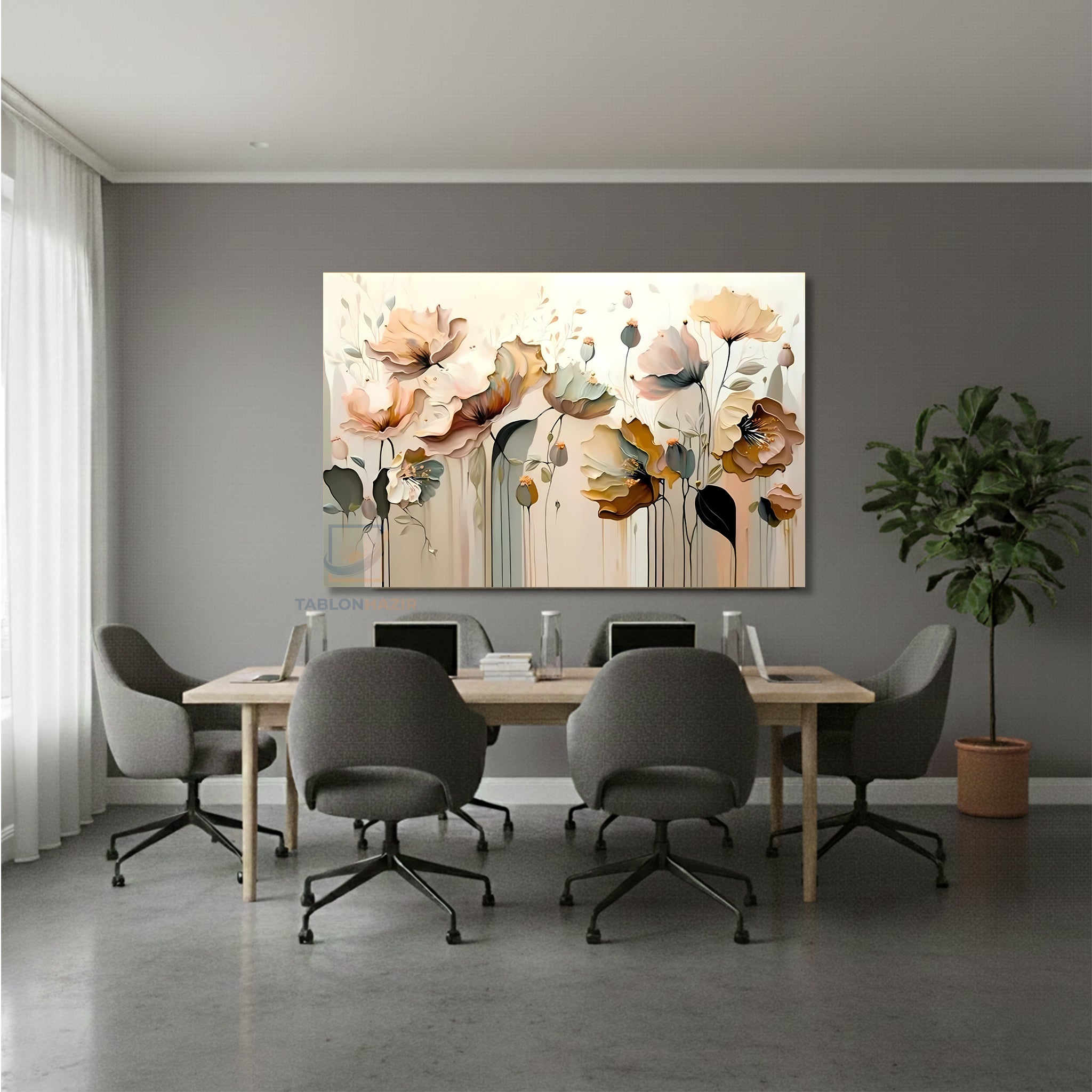 Yatay Kanvas Duvar Tablosu Soyut Cicek Cizim Salon Tablosu Ofis Tablosu Yeni Ev Hediyesi Dekorasyon