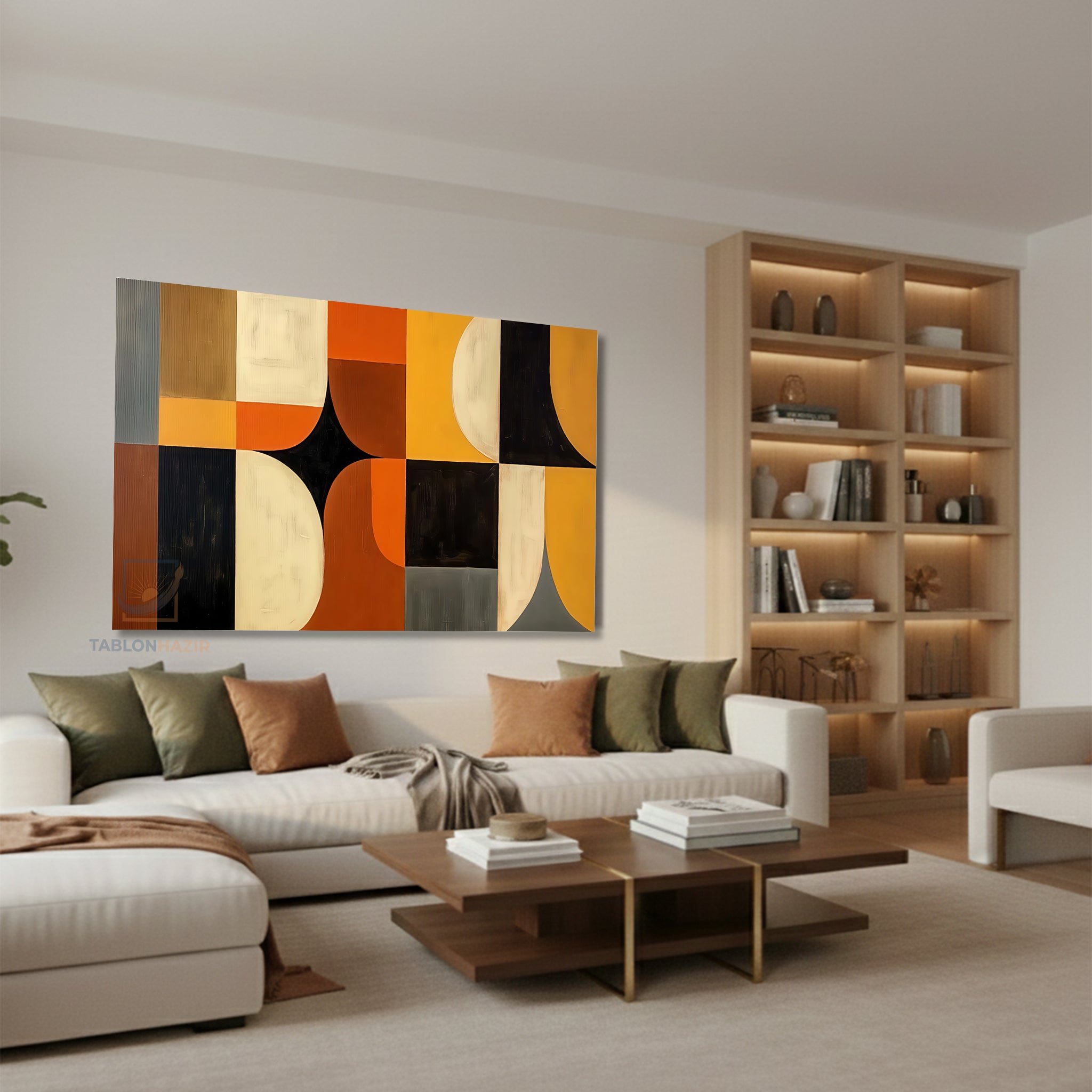 Yatay Kanvas Duvar Tablosu Soyut Geometrik Renkler Salon Tablosu Ofis Tablosu Ev Hediyesi Dekorasyon