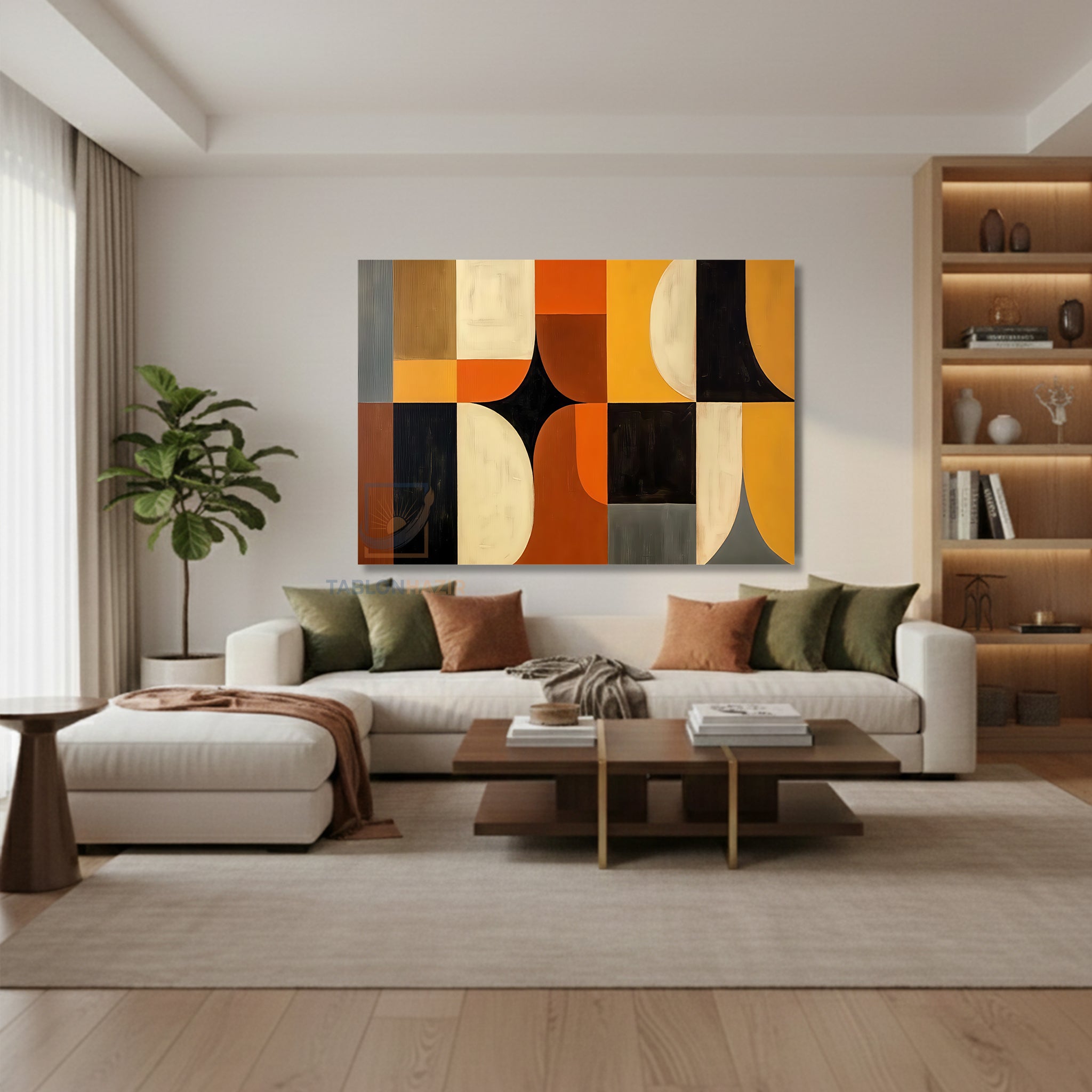 Yatay Kanvas Duvar Tablosu Soyut Geometrik Renkler Salon Tablosu Ofis Tablosu Ev Hediyesi Dekorasyon