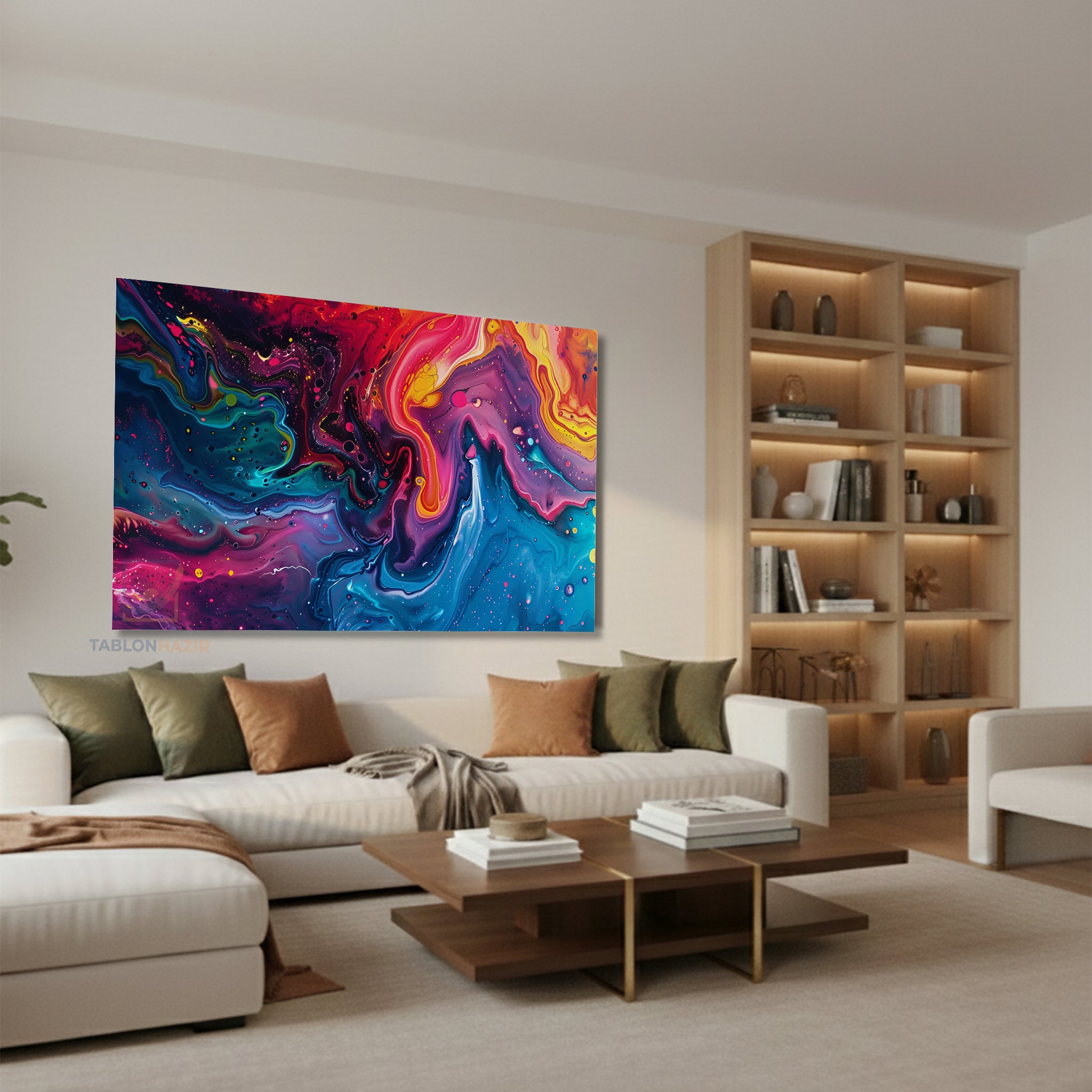 Yatay Kanvas Duvar Tablosu Soyut Renkler Karisim Salon Tablosu Ofis Tablosu Ev Hediyesi Dekorasyon