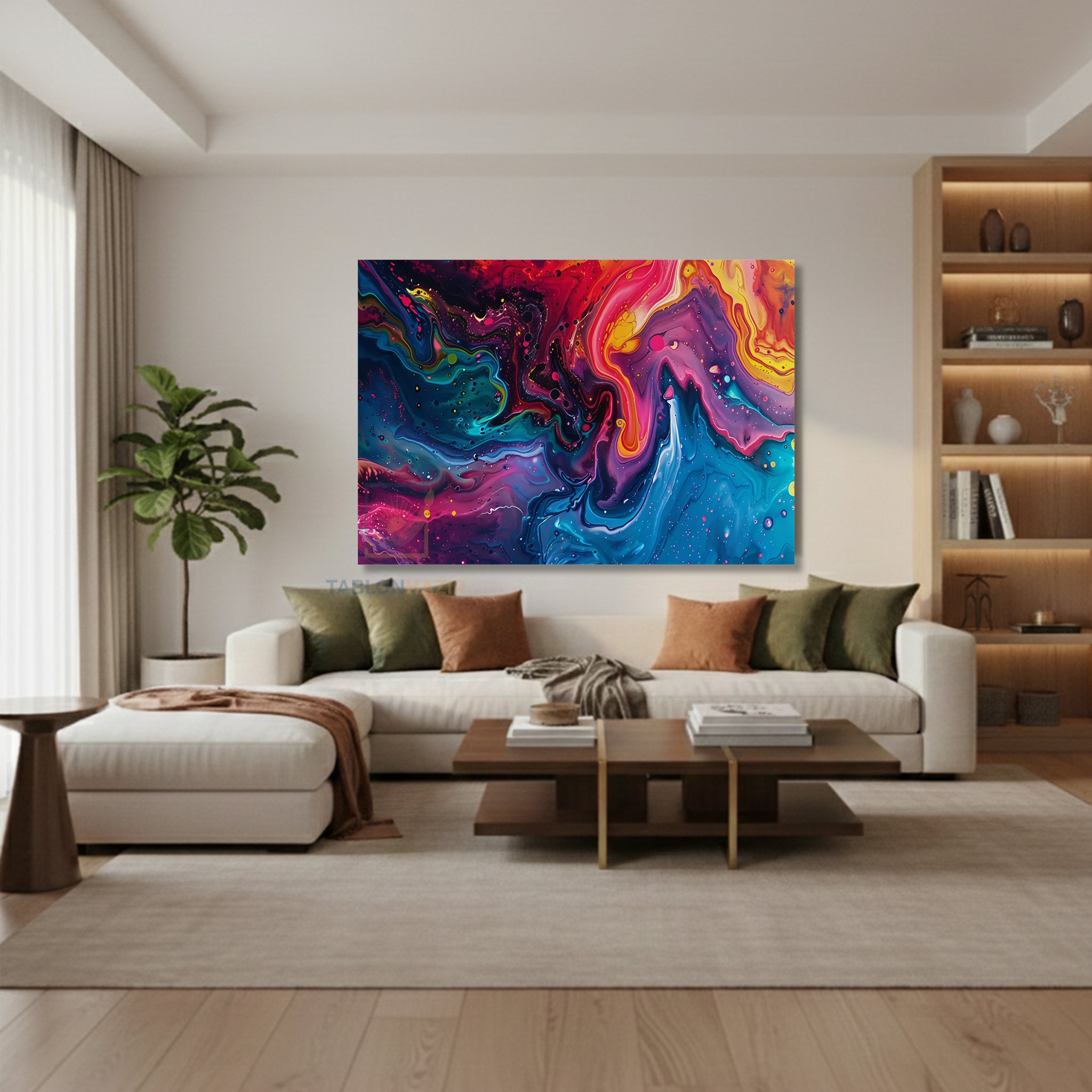 Yatay Kanvas Duvar Tablosu Soyut Renkler Karisim Salon Tablosu Ofis Tablosu Ev Hediyesi Dekorasyon