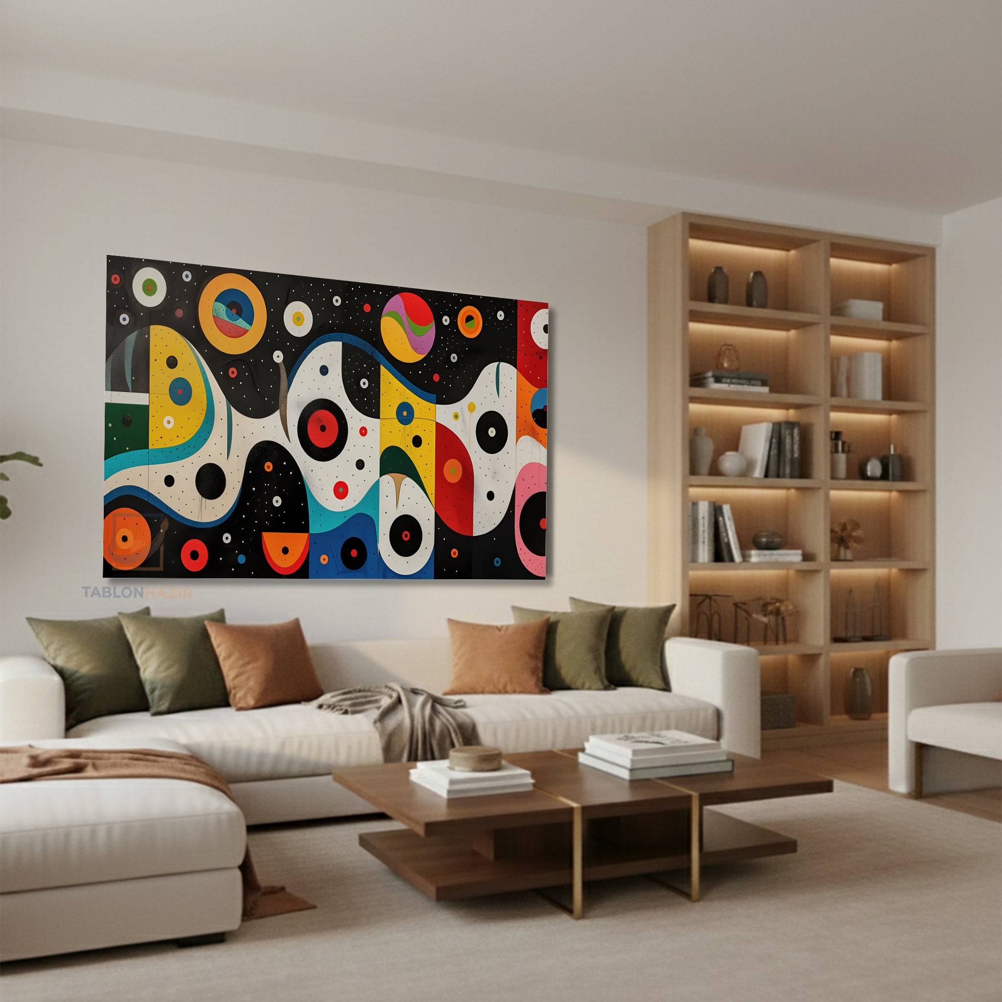 Yatay Kanvas Duvar Tablosu Soyut Renkli Sekiller Salon Tablosu Ofis Tablosu Ev Hediyesi Dekorasyon