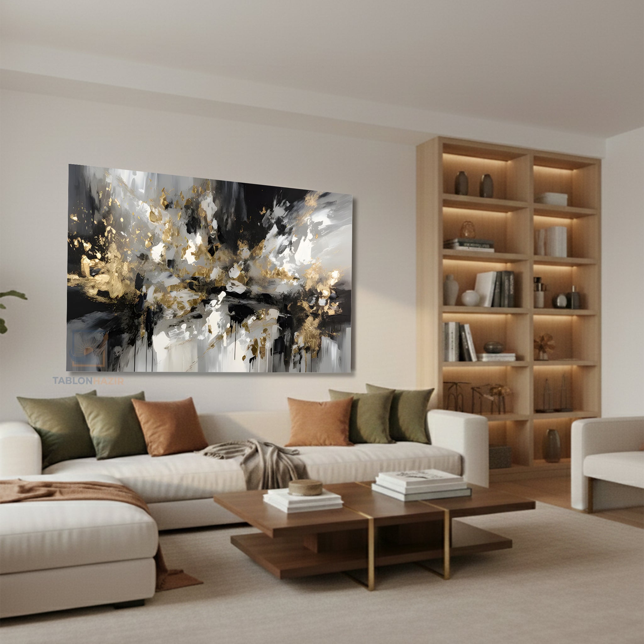 Yatay Kanvas Duvar Tablosu Soyut Siyah Gri Salon Tablosu Ofis Tablosu Yeni Ev Hediyesi Dekorasyon