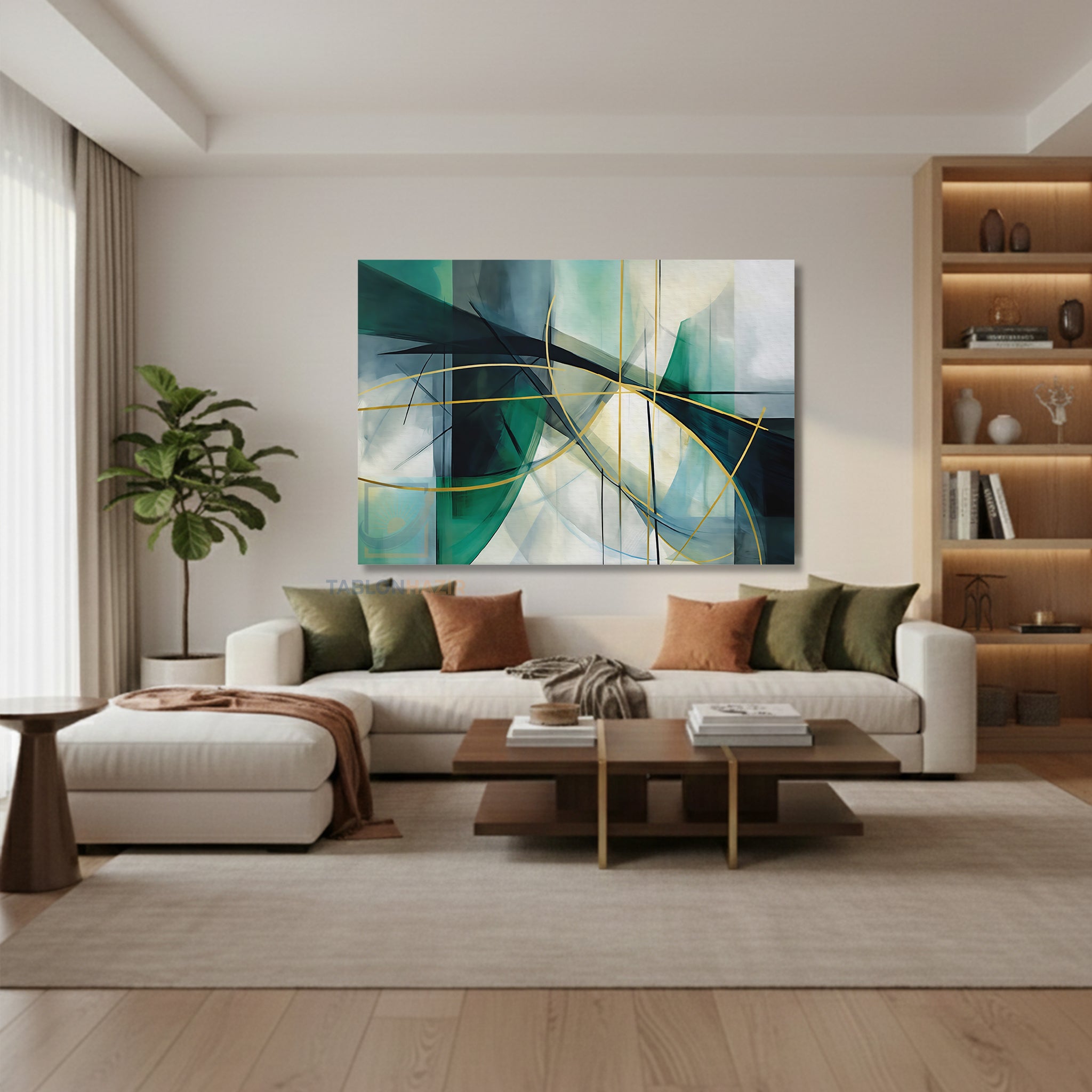 Yatay Kanvas Duvar Tablosu Soyutyesilaltin Salon Tablosu Ofis Tablosu Yeni Ev Hediyesi Dekorasyon