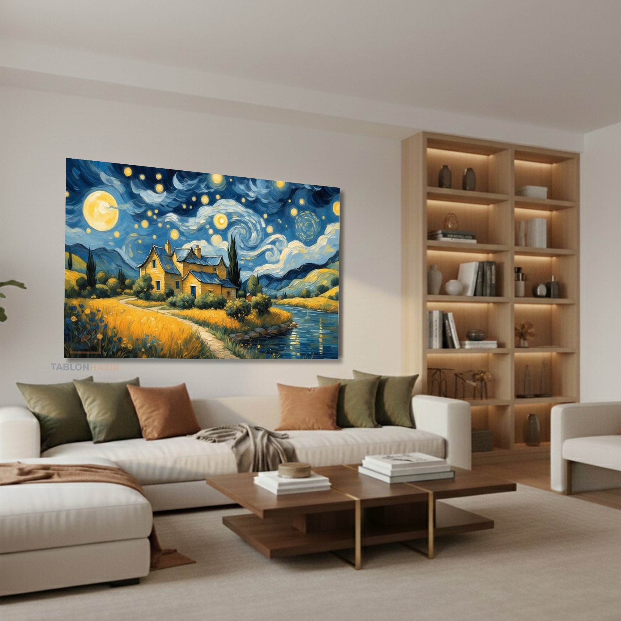 Yatay Kanvas Duvar Tablosu Yildizli Geceler Salon Tablosu Ofis Tablosu Yeni Ev Hediyesi Dekorasyon