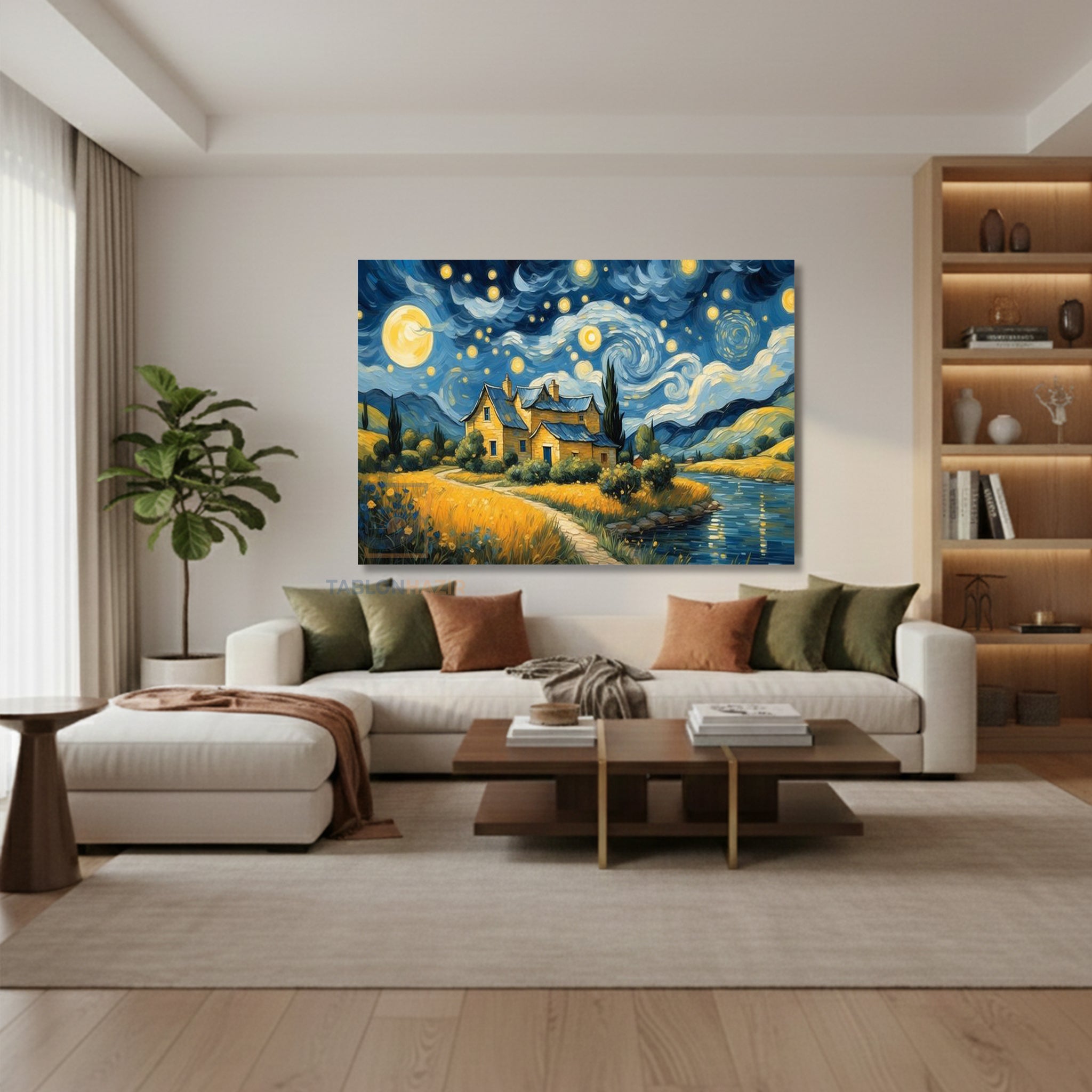 Yatay Kanvas Duvar Tablosu Yildizli Geceler Salon Tablosu Ofis Tablosu Yeni Ev Hediyesi Dekorasyon