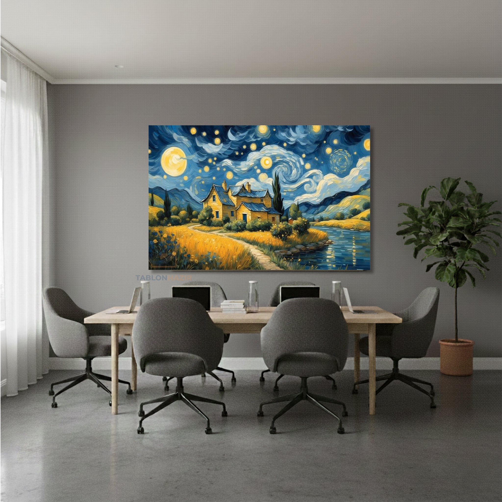 Yatay Kanvas Duvar Tablosu Yildizli Geceler Salon Tablosu Ofis Tablosu Yeni Ev Hediyesi Dekorasyon