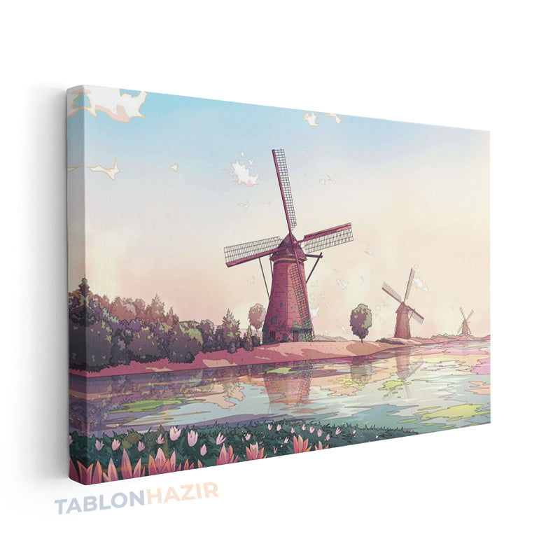 Yatay Kanvas Duvar Tablosu Yeldegirmeni Cizim Salon Tablosu Ofis Tablosu Yeni Ev Hediyesi Dekorasyon