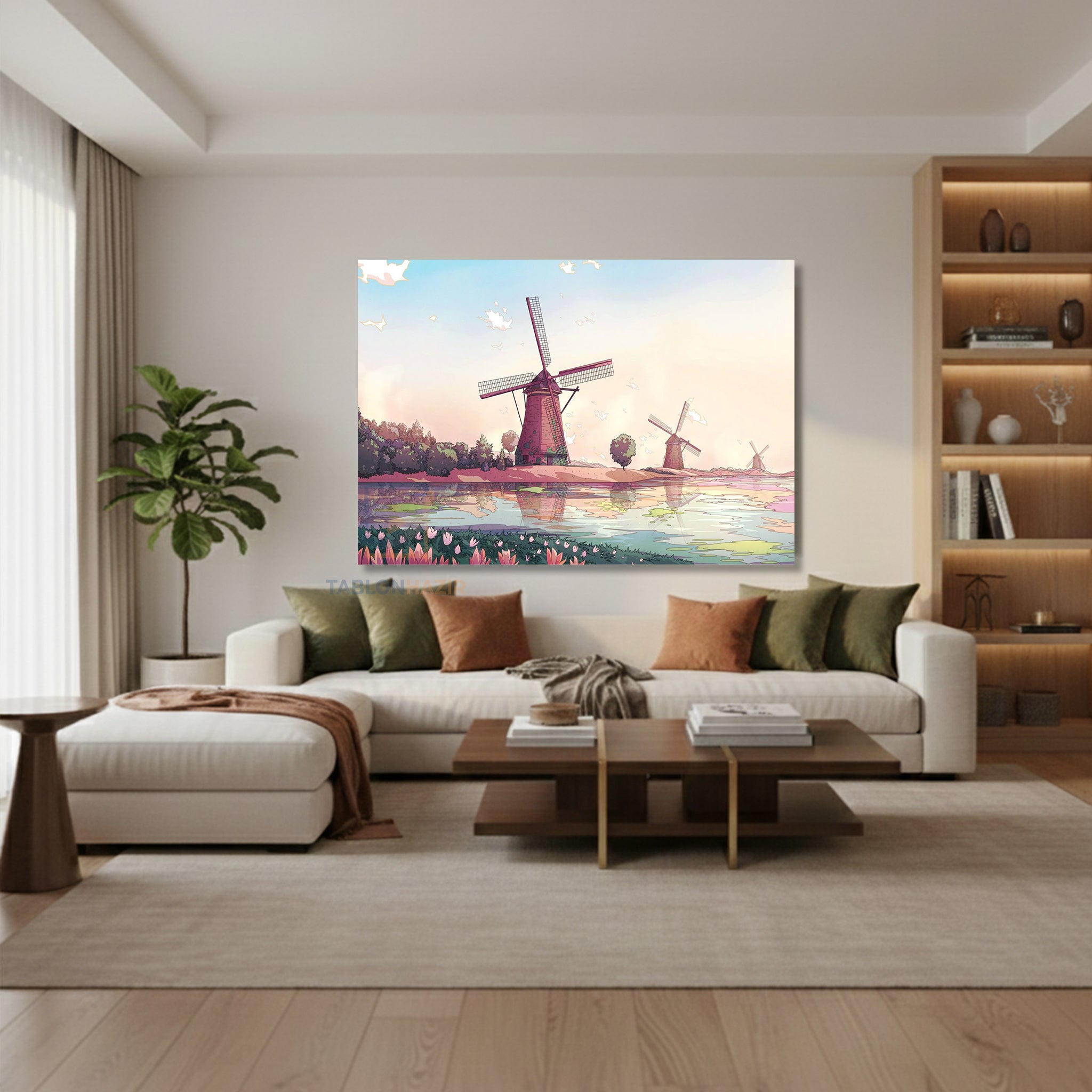 Yatay Kanvas Duvar Tablosu Yeldegirmeni Cizim Salon Tablosu Ofis Tablosu Yeni Ev Hediyesi Dekorasyon