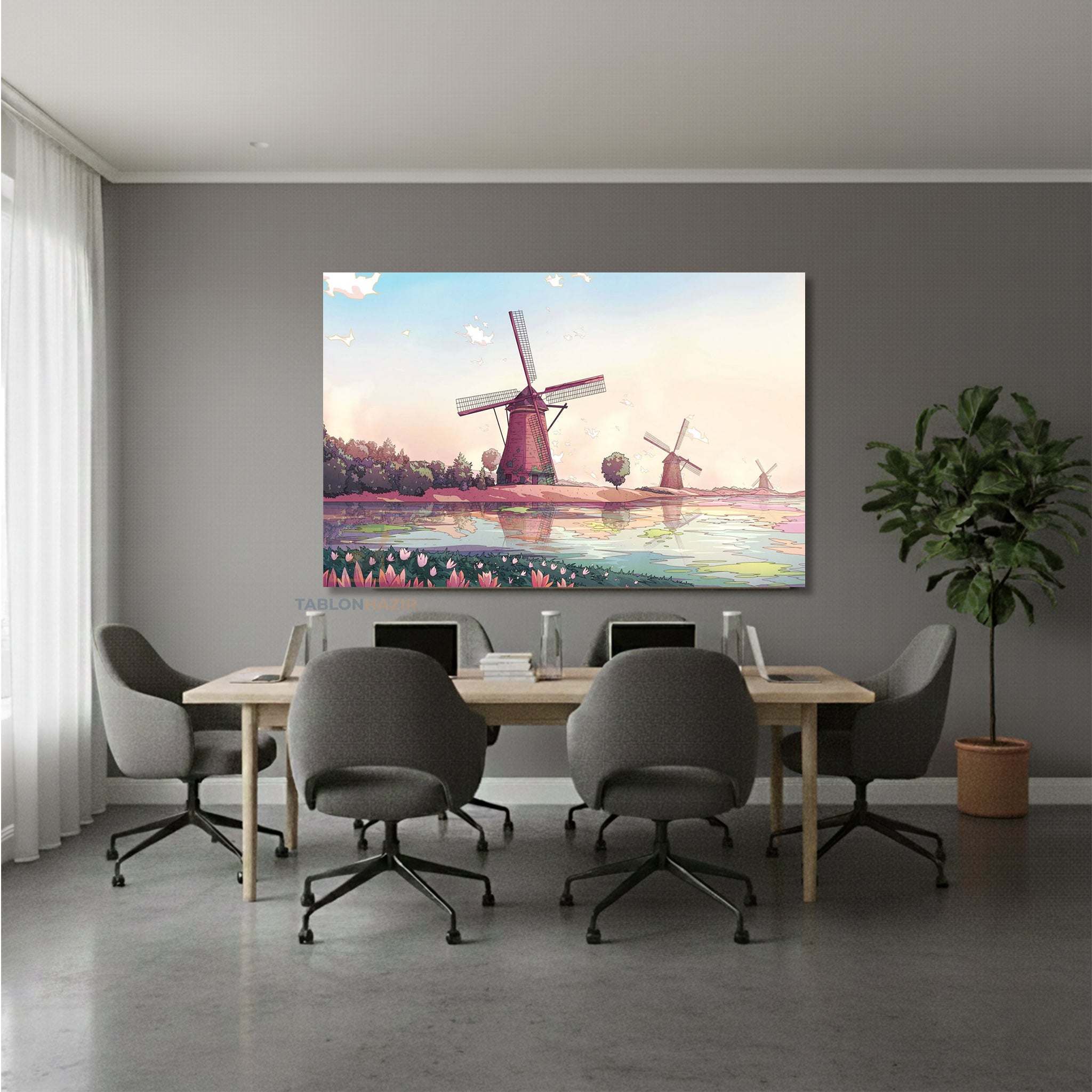 Yatay Kanvas Duvar Tablosu Yeldegirmeni Cizim Salon Tablosu Ofis Tablosu Yeni Ev Hediyesi Dekorasyon