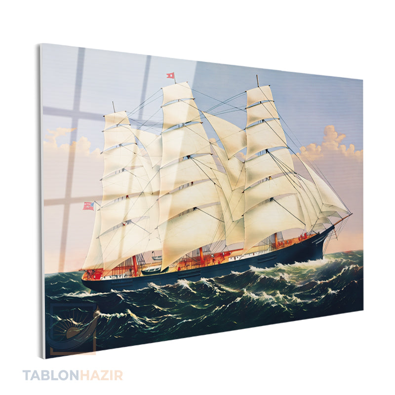 Yatay Cam Tablo Salon Duvar Tablosu Yelkenligemi Yeni Ev Hediyesi Ofis Tablosu