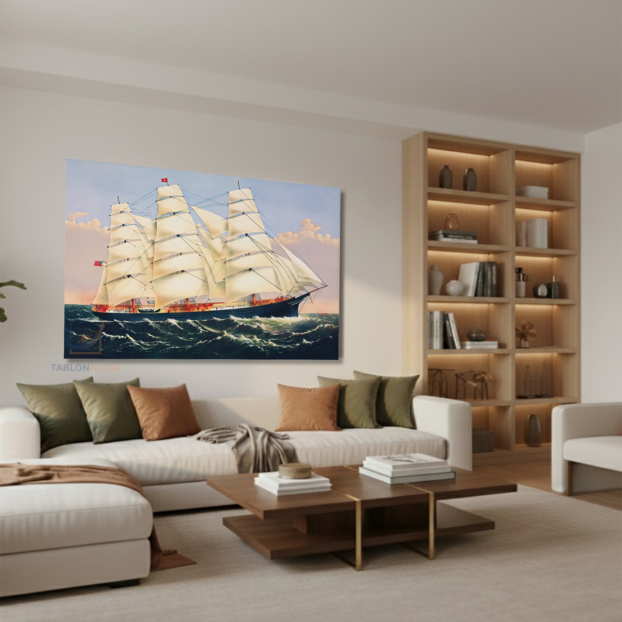 Yatay Kanvas Duvar Tablosu Yelkenligemi Salon Tablosu Ofis Tablosu Yeni Ev Hediyesi Dekorasyon